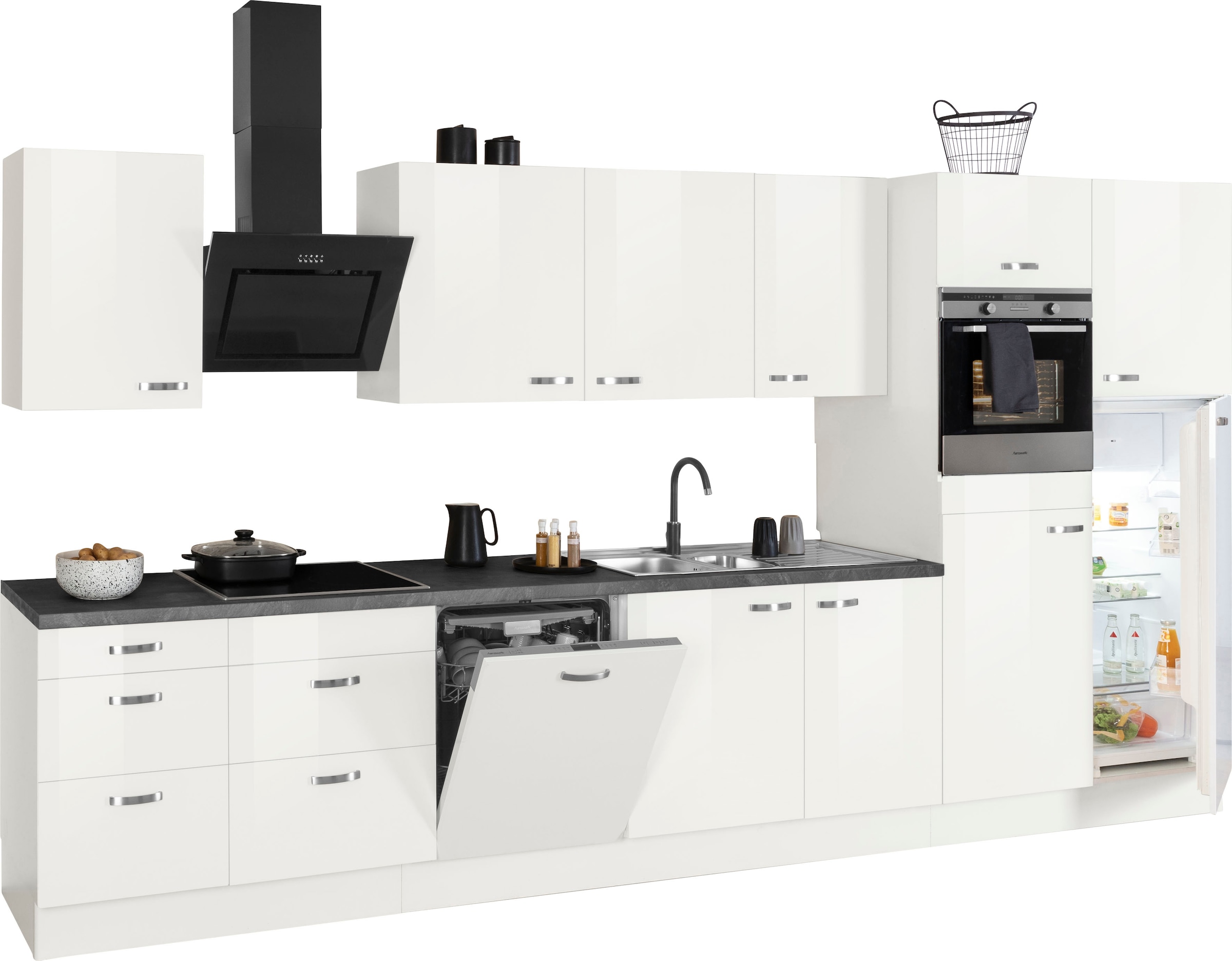 OPTIFIT Küchenzeile »Cara mit Hanseatic E-Geräten«, Breite 400 cm, Induktionskochfeld, Soft-Close-Funktion, Vollauszüge