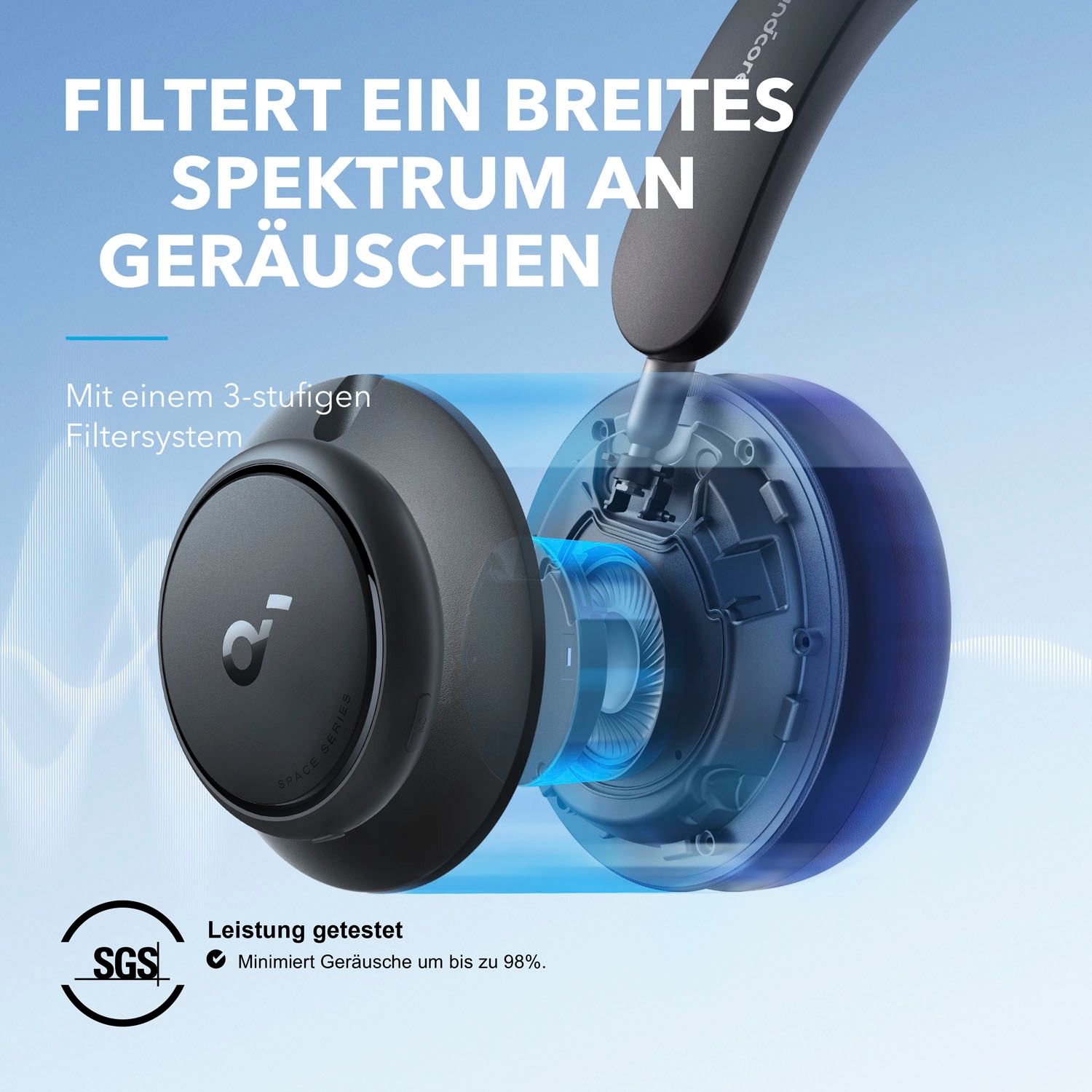 Anker Bluetooth-Kopfhörer »Soundcore Space Q45«, Bluetooth-AVRCP Bluetooth-A2DP Bluetooth-HFP, Adaptive Noise-Cancelling-Freisprechfunktion-Hi-Res-kompatibel mit Siri