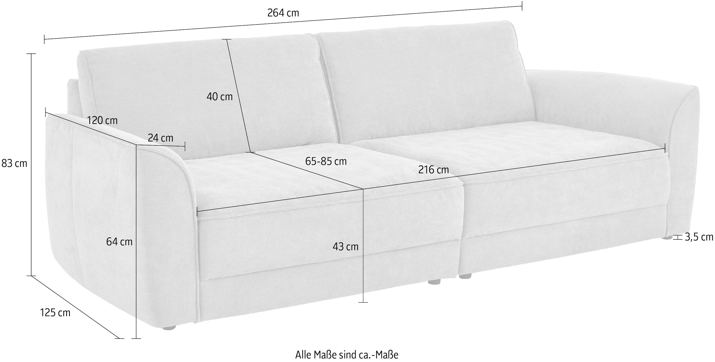 Die PlanBar Big-Sofa »Bigsofa ZE-EM24138, B: 264 cm« SoftSitz-Kaltschaumpolsterung, wahlweise mit Sitztiefenverstellung