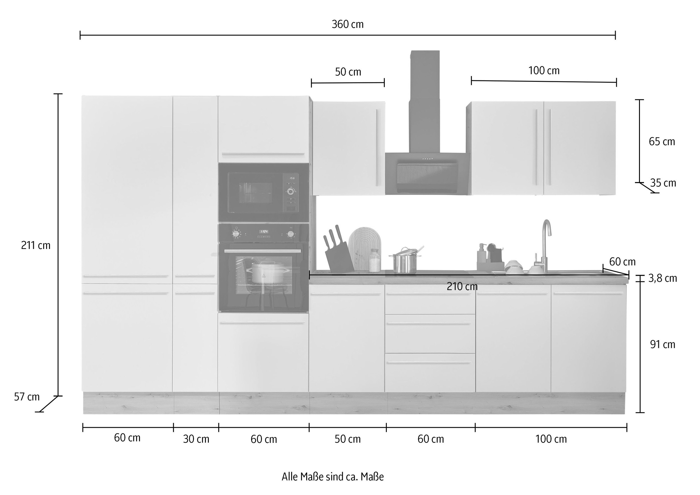 KOCHSTATION Küchenzeile »Florida«, Breite 360 cm, wahlweise mit E-Geräten,Softclose für Türen/Schubkästen