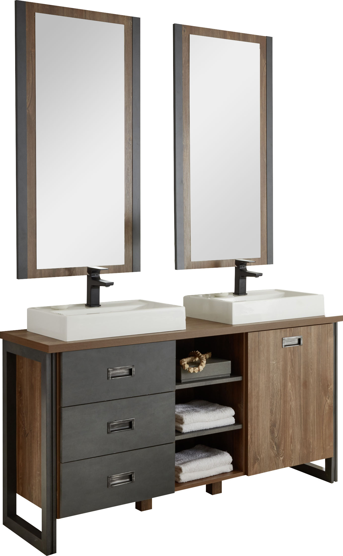 Home Affaire Badmöbel-Set »Detroit, Bad im Industrialdesign, 2-teiliges Badezimmer« Set, 3 Stk. tlg. in gelb