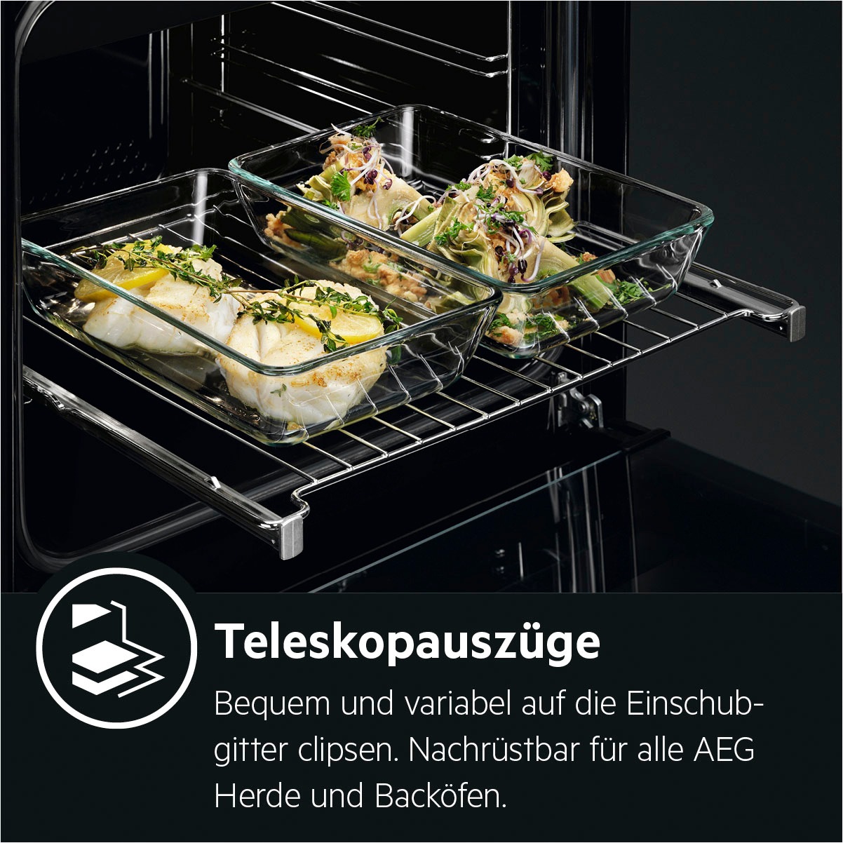 AEG Elektro-Standherd »CCB5442CBW«, mit FlexiRunners™ – Teilauszug (2 Paar), mit Glaskeramik-Kochfeld, Bräter- und Mehrkreiskochzone, 50 cm