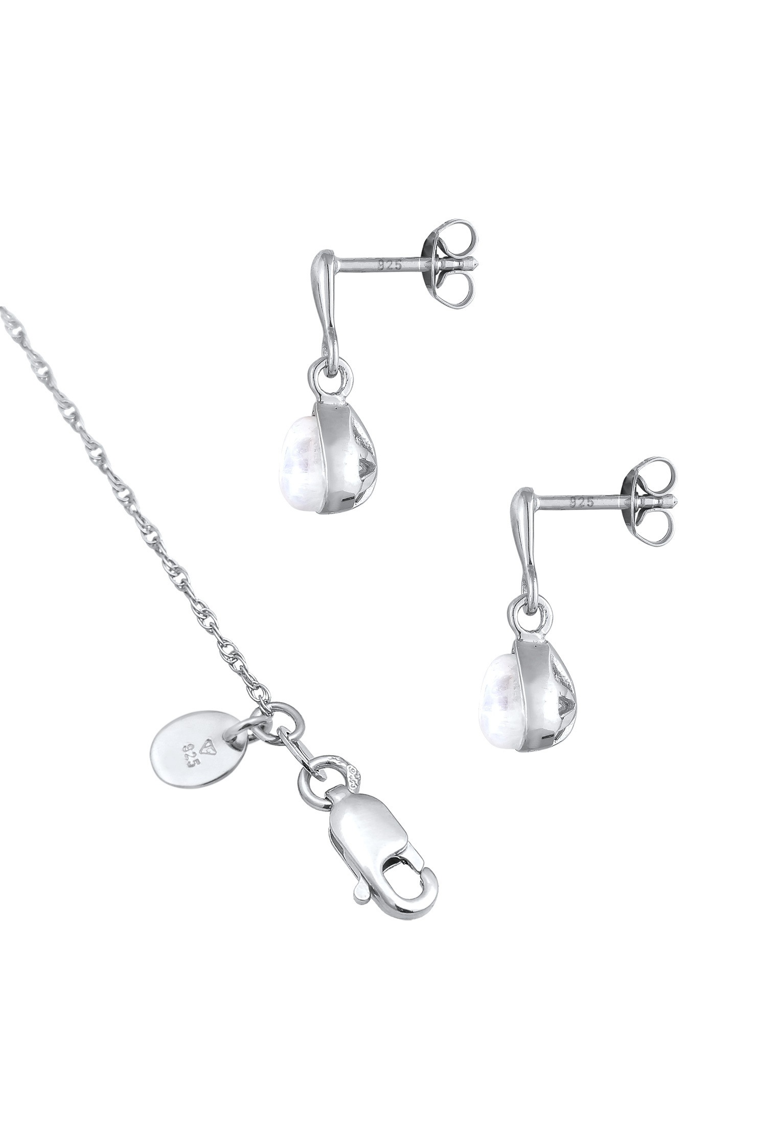 Elli Premium Ohrring und Ketten Set »Schmuckset Mondstein Tropfen Kette Ohrhänger 925 Silber«
