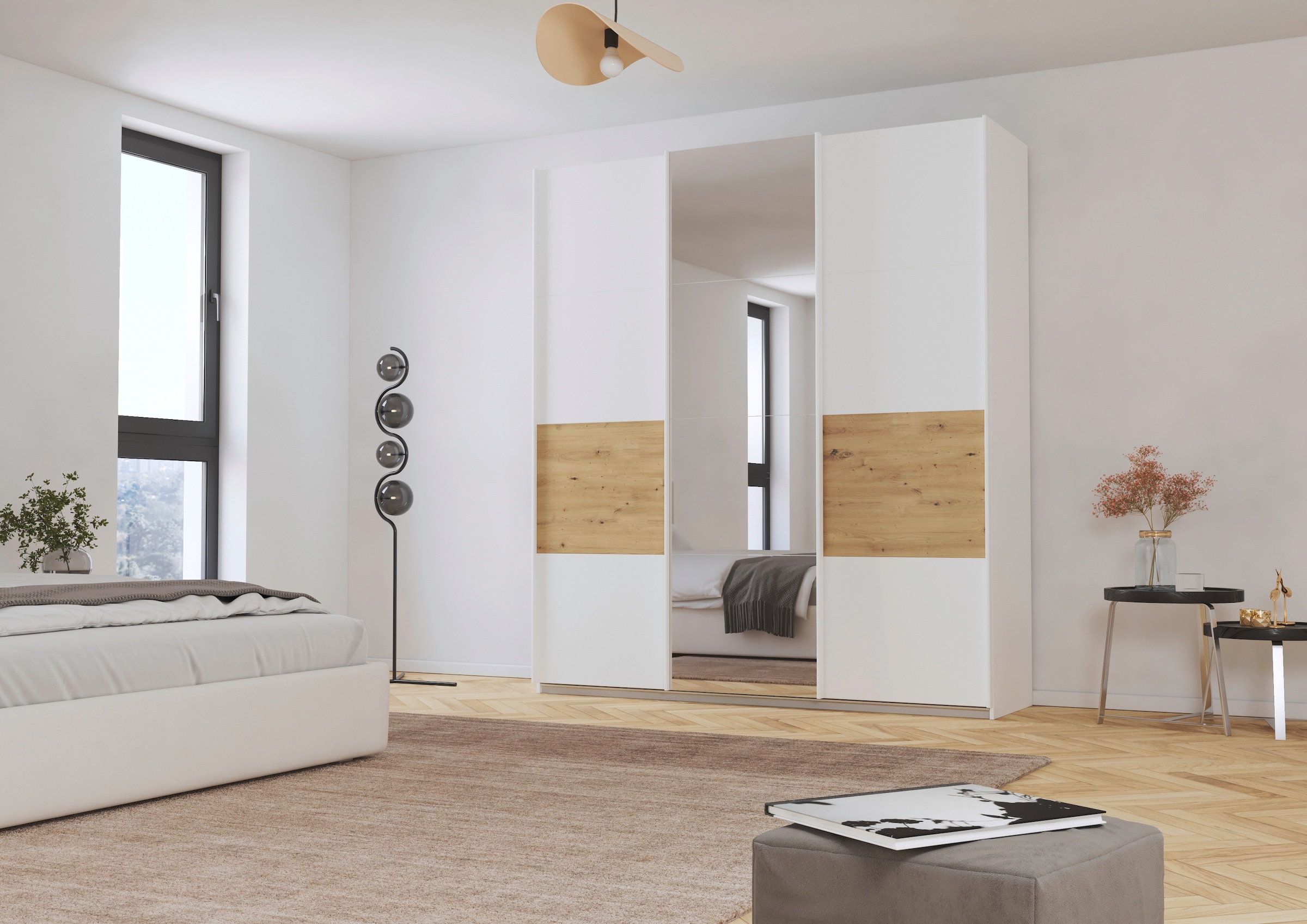 rauch Schwebetürenschrank »Kleiderschrank Schrank Garderobe CORTONA«, inkl. Inneneinteilung, 2 Stoffboxen und zusätzlichen Einlegeböden