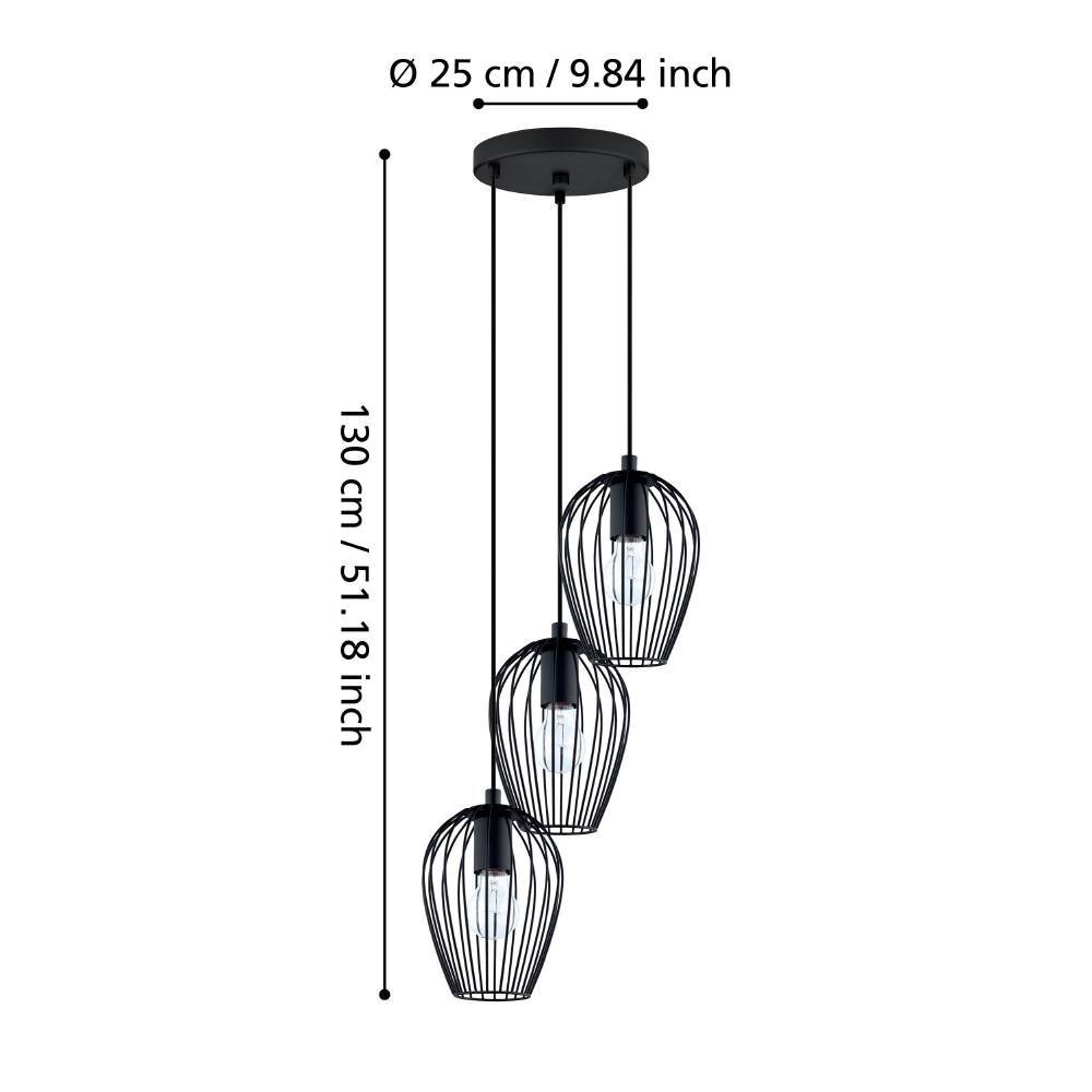 EGLO Pendelleuchte »NEWTOWN Pendellampe, schwarz, Stahl, E27, Hängeleuchte, Rondell«, 3 flammig, Leuchtmittel E27 | ohne Leuchtmittel, Hängelampe, Schlicht, Vintage, Retro, Wohnzimmer, Esszimmer, 130x38cm