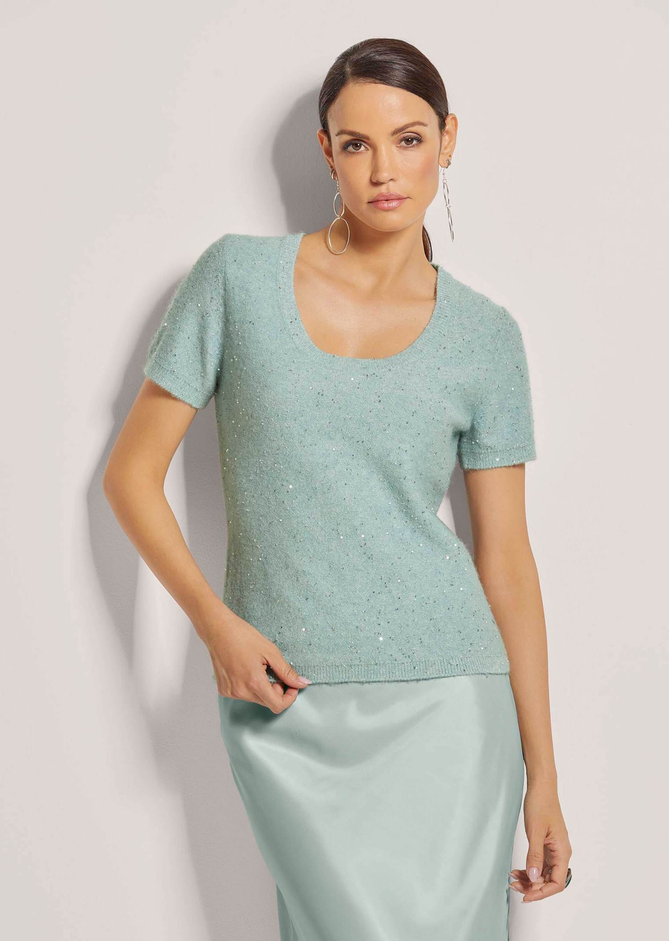 MADELEINE Longpullover »Pullover Kurzarm-Pullover mit Pailletten-Glanz«