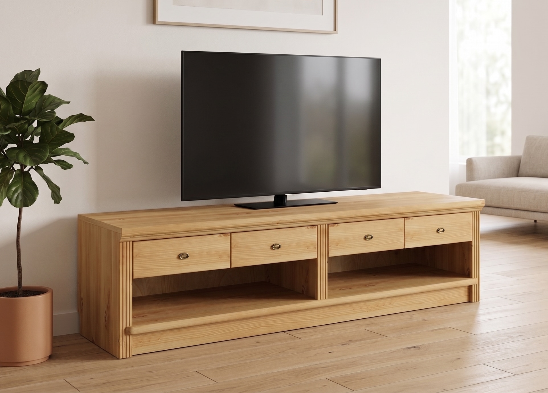 OTTO home Lowboard »Soeren TV-Kommode« B/T/H: 158/45/45 cm,  aus massiver Kiefer, mit 2 Schubladen, FSC®-zertifiziert