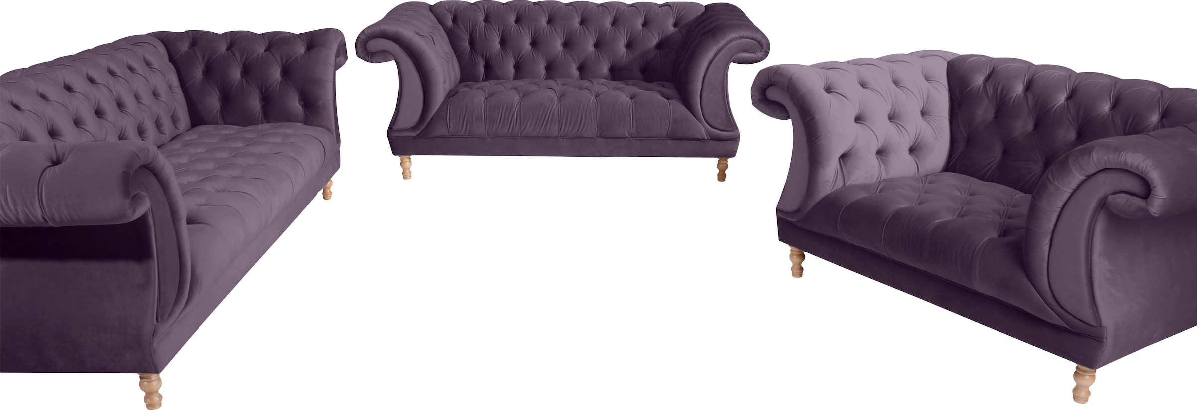 Max Winzer® Chesterfield-Sofa »Isabelle«, mit Knopfheftung & gedrechselten Füßen in Buche natur, Breite 260 cm