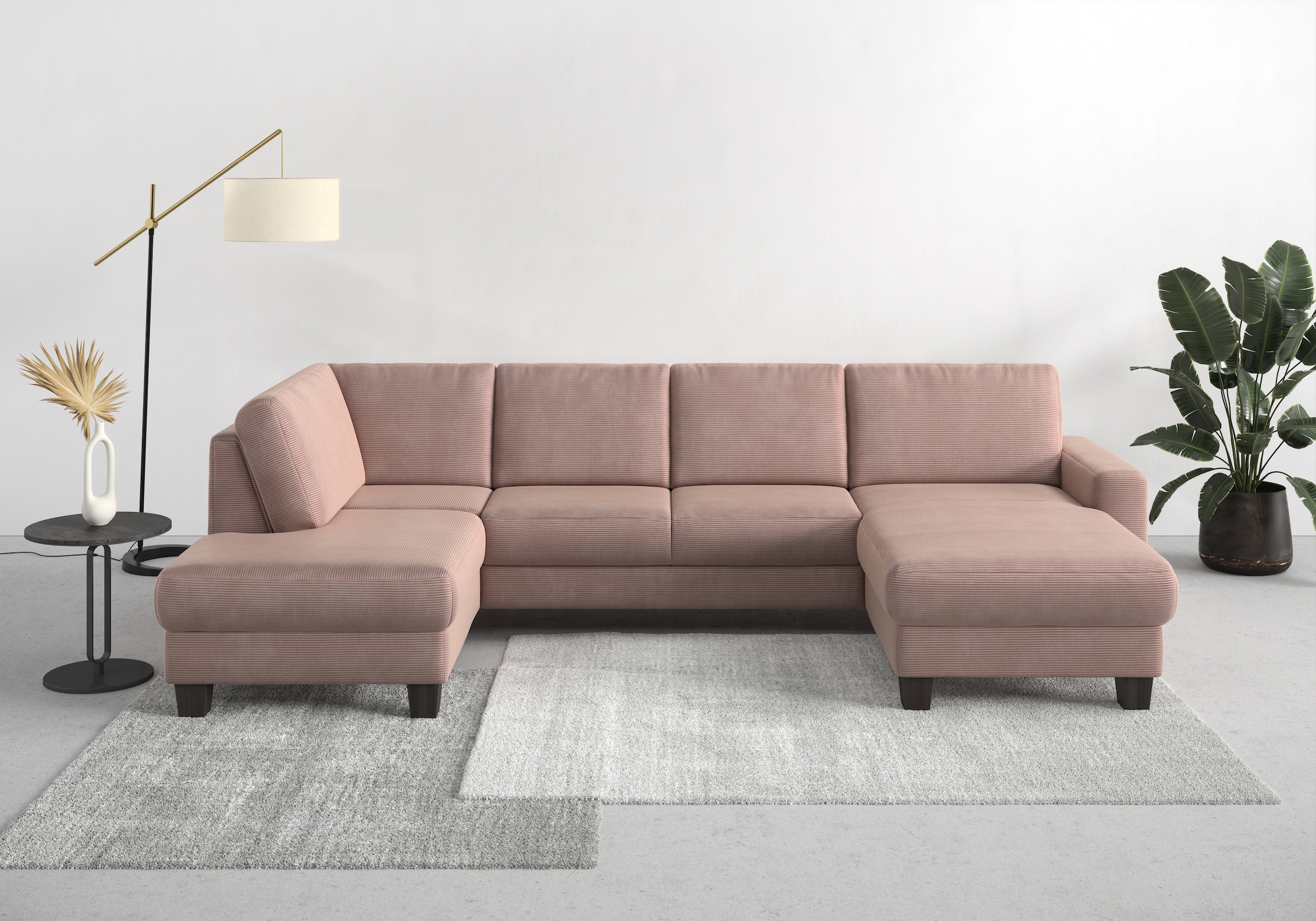 Home affaire Wohnlandschaft »Summer U-Form« mit oder ohne Bettfunktion und Bettkasten, wengefarbene Holzfüße