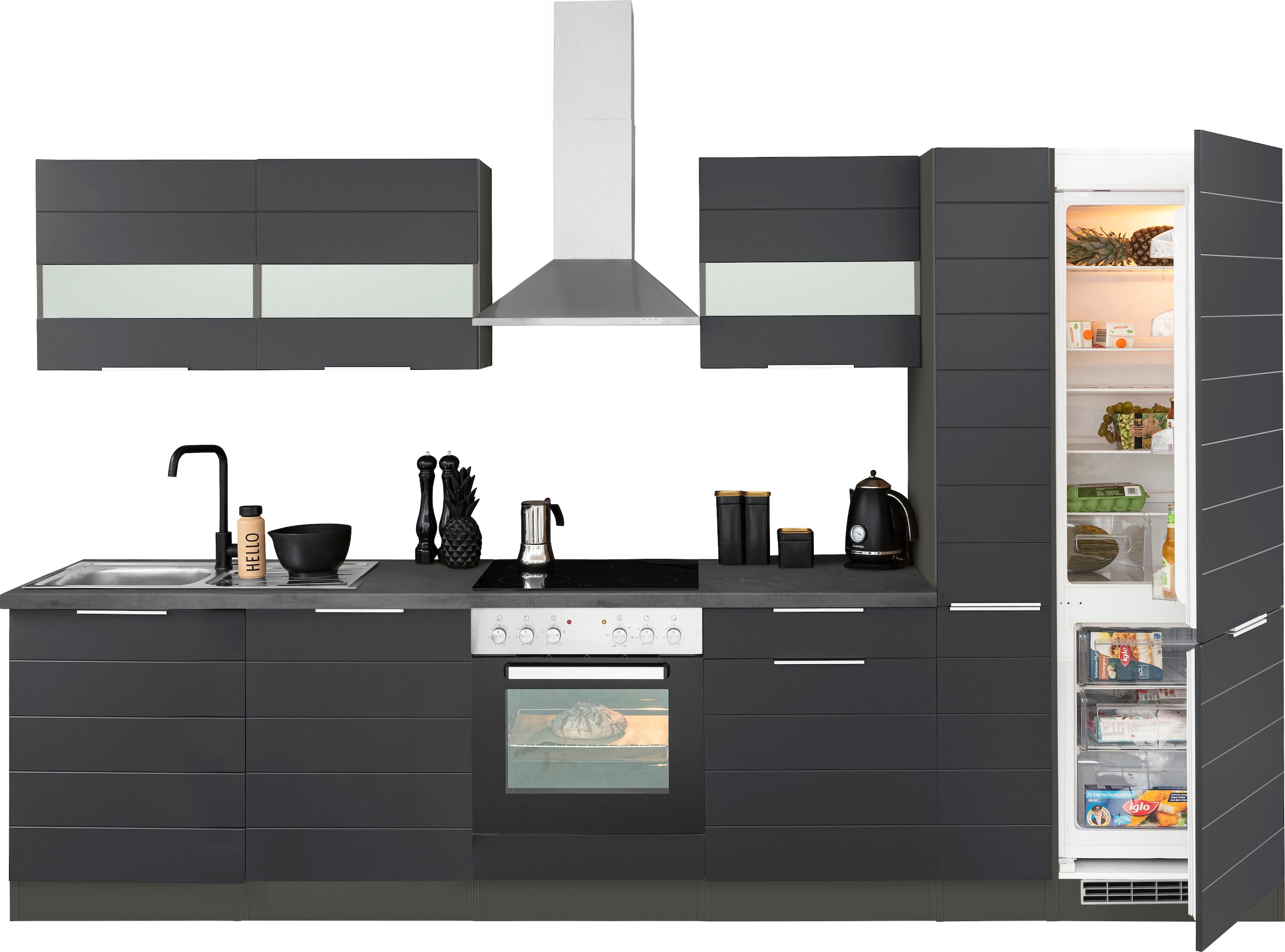 KOCHSTATION Küchenzeile »KS-Luhe« 330 cm breit, wahlweise mit oder ohne E-Geräten, gefräste MDF-Fronten