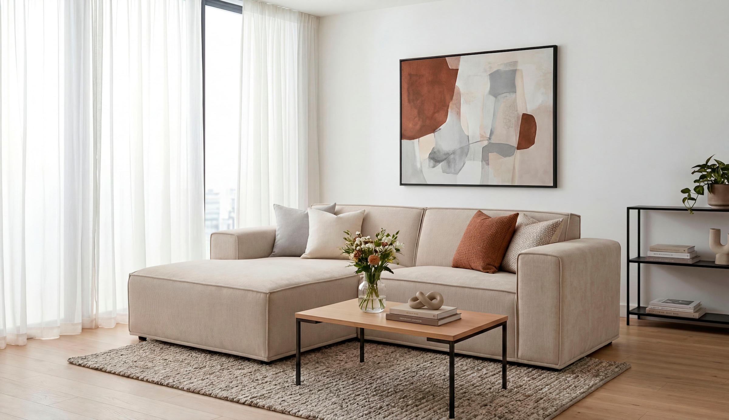 Home affaire Ecksofa »Avelin, 228 cm, L-Form, Chenille, Struktur-Boucle« mit Wellenunterfederung, Kedernaht, bodentief, Skandi-Design