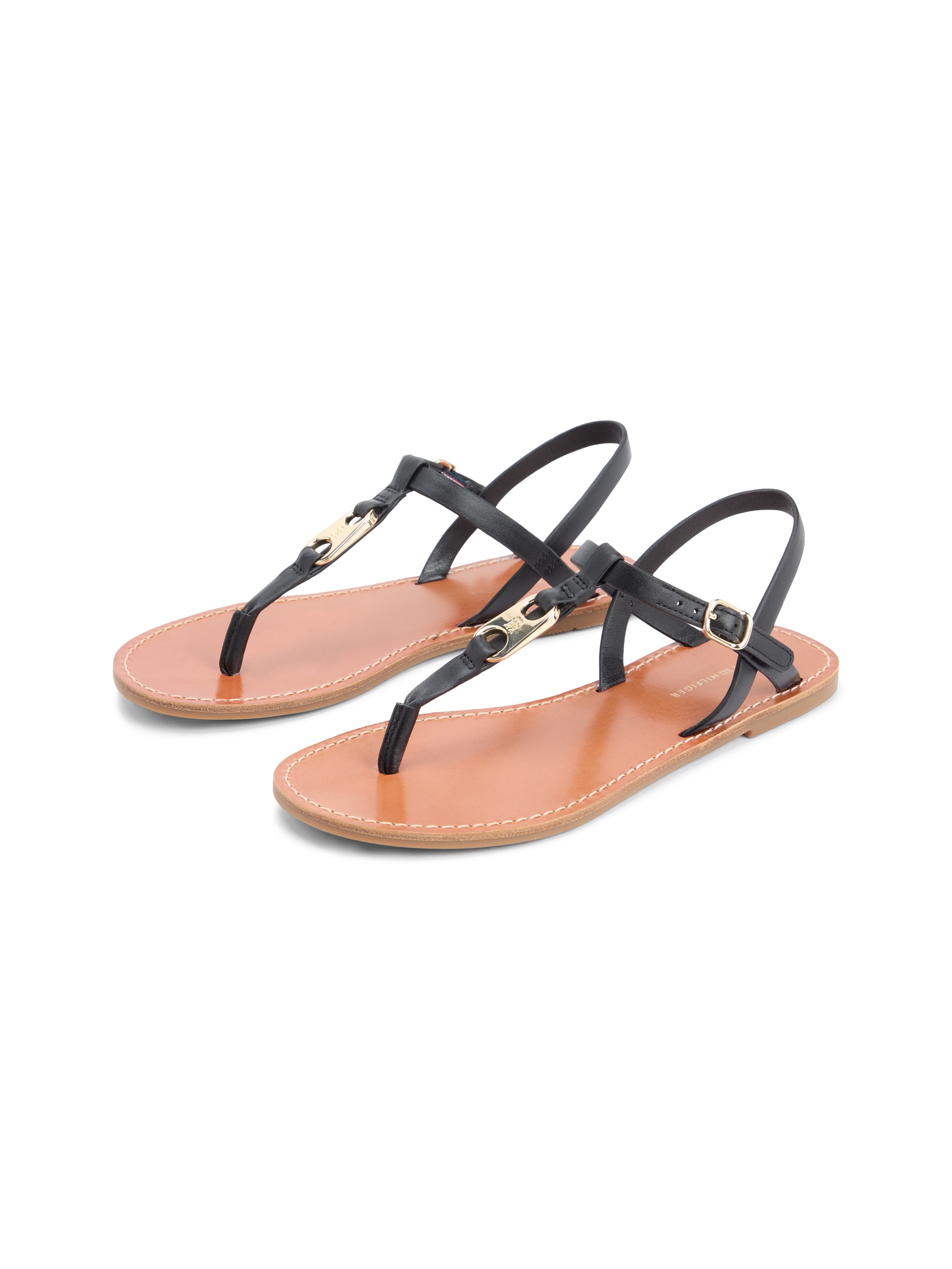 Tommy Hilfiger Riemchensandale »LEATHER THONG SANDAL«  Sommerschuh, Sandalette mit Schmucklogo