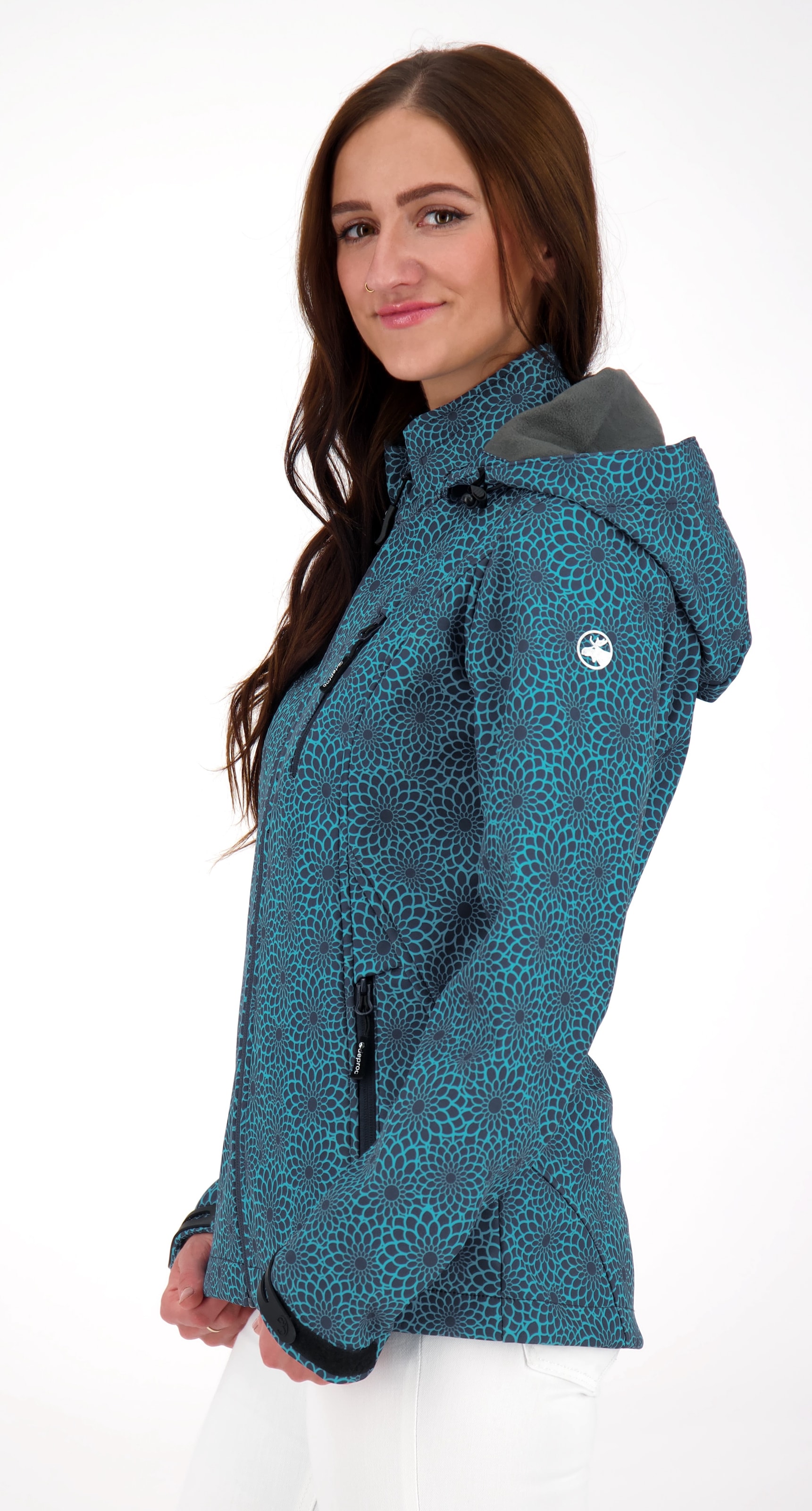DEPROC Active Funktionsjacke »SHELBY PEAK XII Outdoorjacke« leichte Softshelljacke mit All-Over-Print und abnehmbarer Kapuze