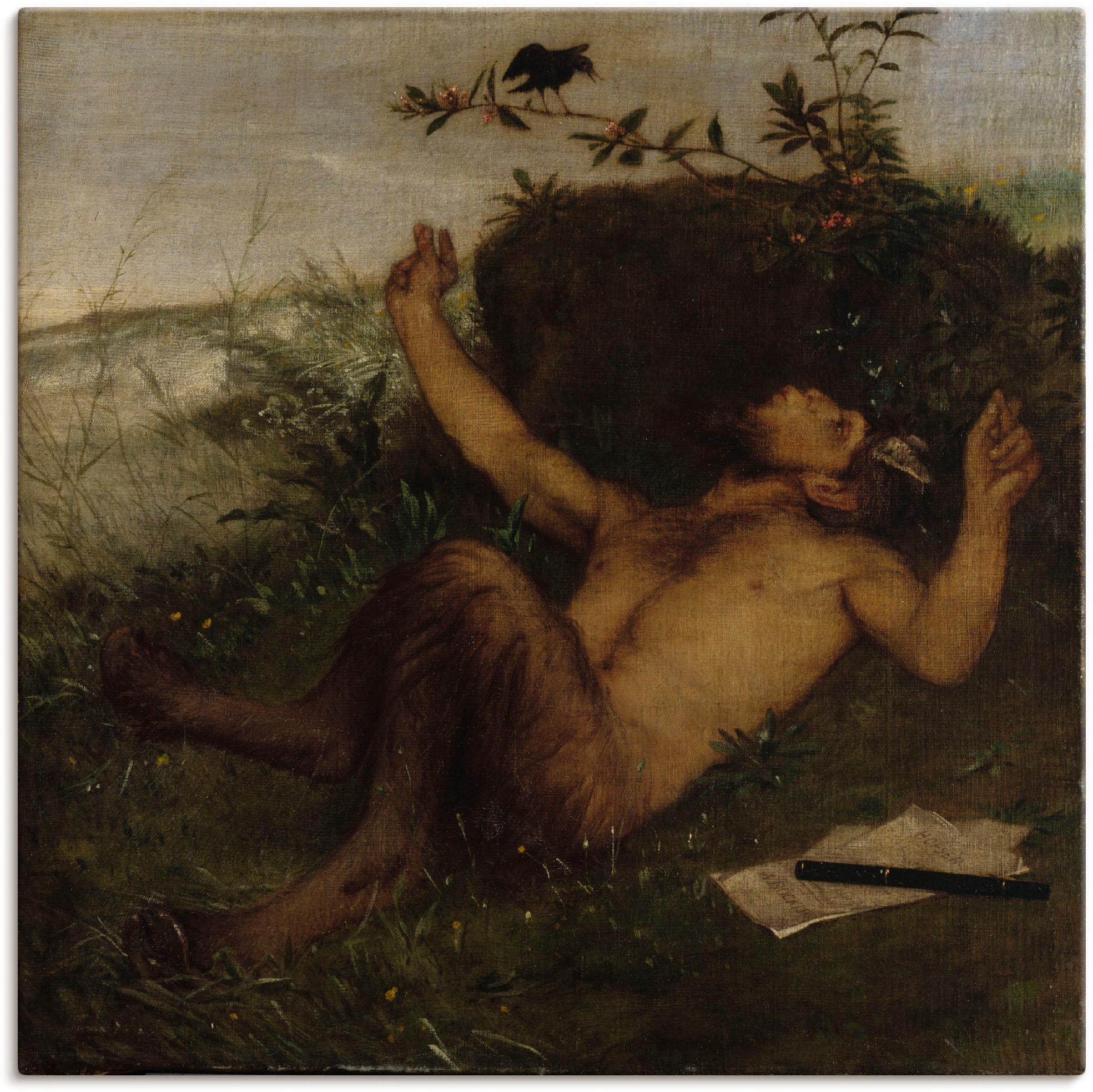 Artland Wandbild »Faun, einer Amsel zupfeifend. Um 1864/65«, klassische Fantasie, (1 St.), als Alubild, Leinwandbild, Wandaufkleber oder Poster in versch. Größen