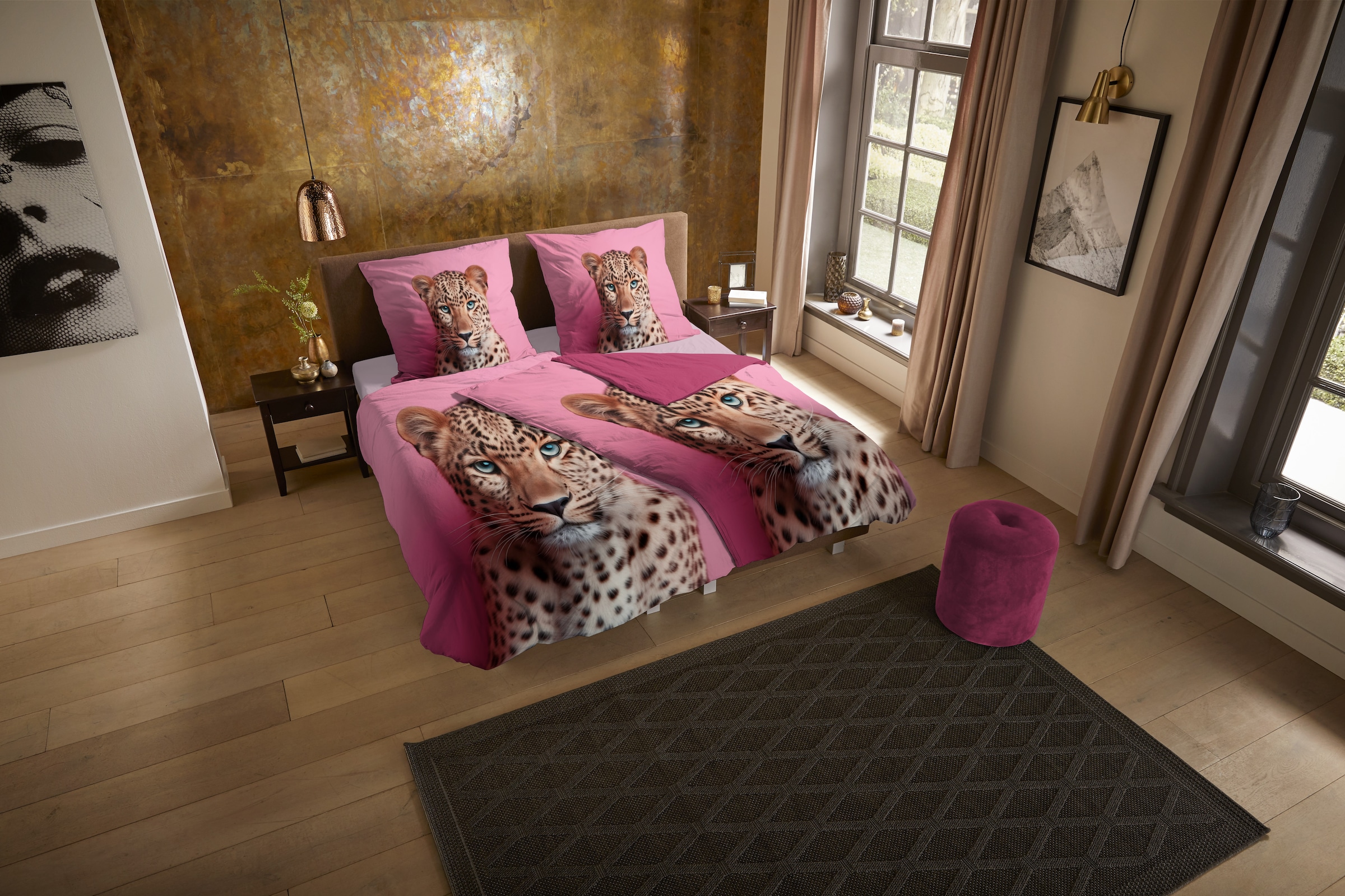 PURE luxury collection Wendebettwäsche »Leona«, Mikrofaser, Pflegeleicht, Reißverschluss, Wendeoptik, Leopard, Rosa