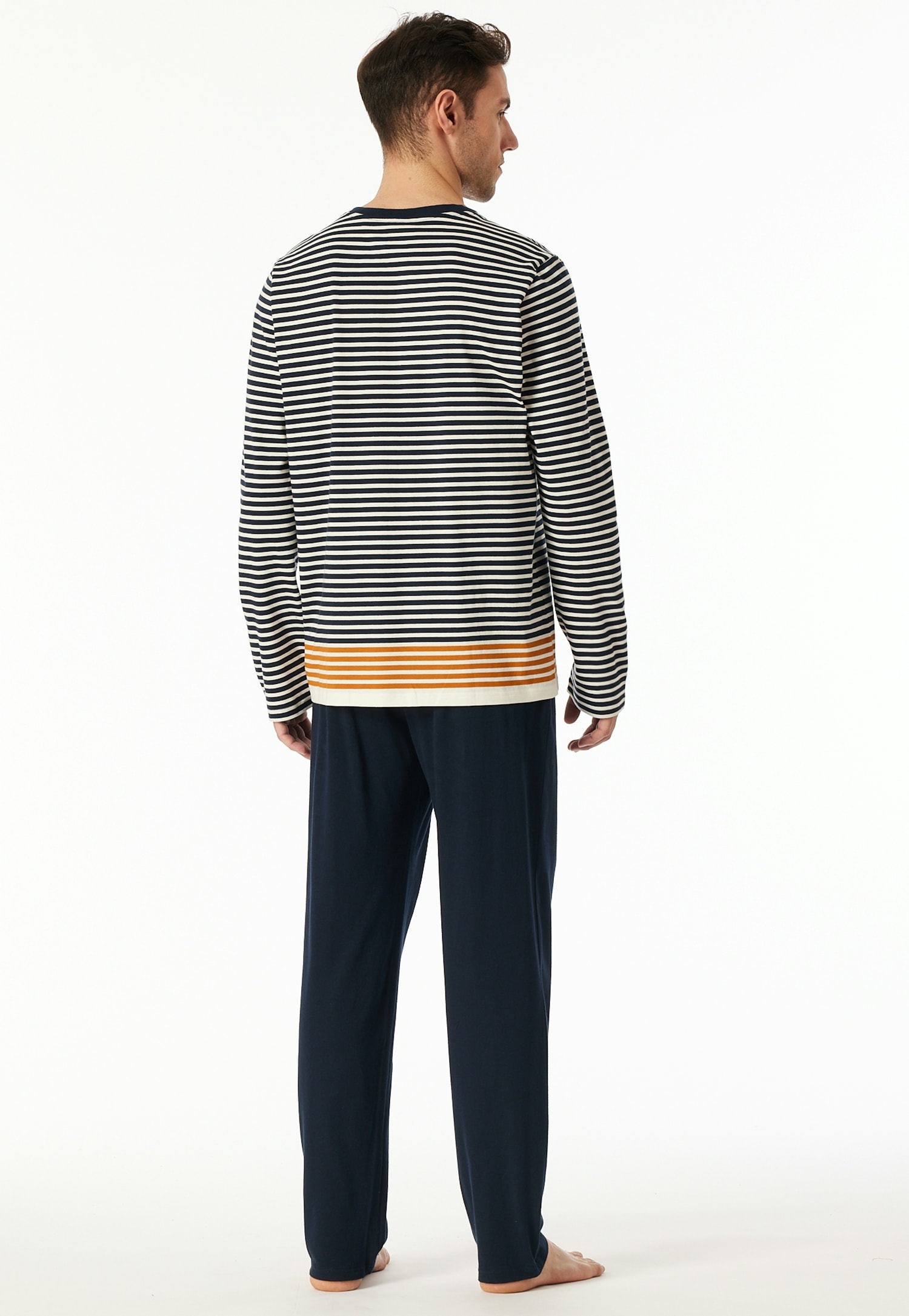 Schiesser Schlafanzug »Casual Nightwear« 2 tlg. Rundhalsausschnitt, langärmelig, gestreift, Baumwolle, Single Jersey