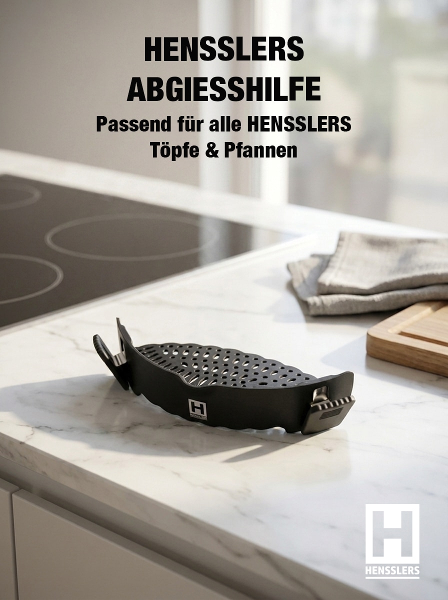 HENSSLERS Küchensieb »Premium, Abgießhilfe« passend für alle runden Töpfe, Pfannen und Schüsseln