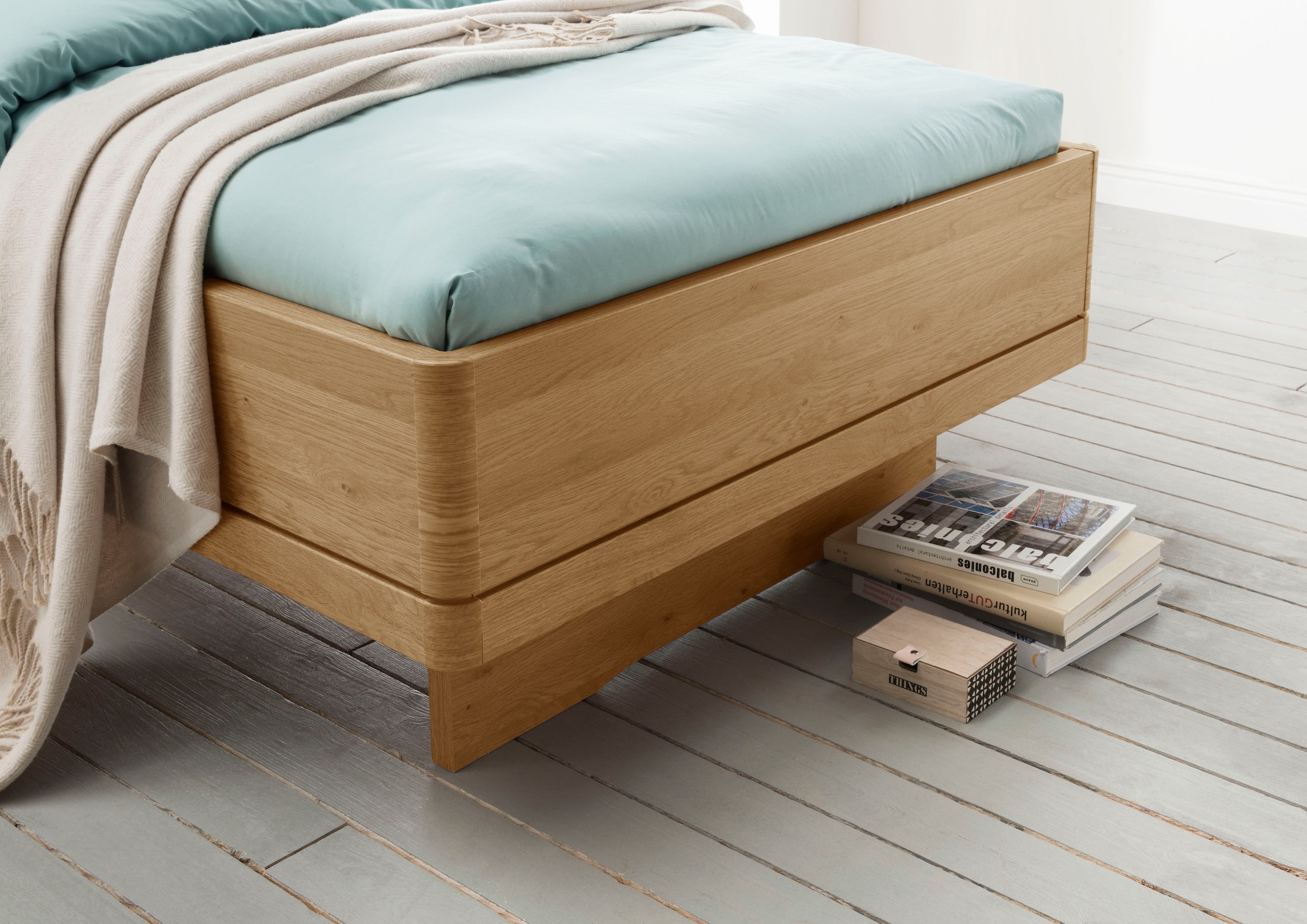WIEMANN Bett »Kiruna, Bettgestell, Bettrahmen, Eiche Nachbildung, Polsterkopfteil« 4-fache Liegehöhenverstellung, MADE IN GERMANY,  Polsterkopfteil aus Kunstleder, verschiedene Größen, in Komforthöhe