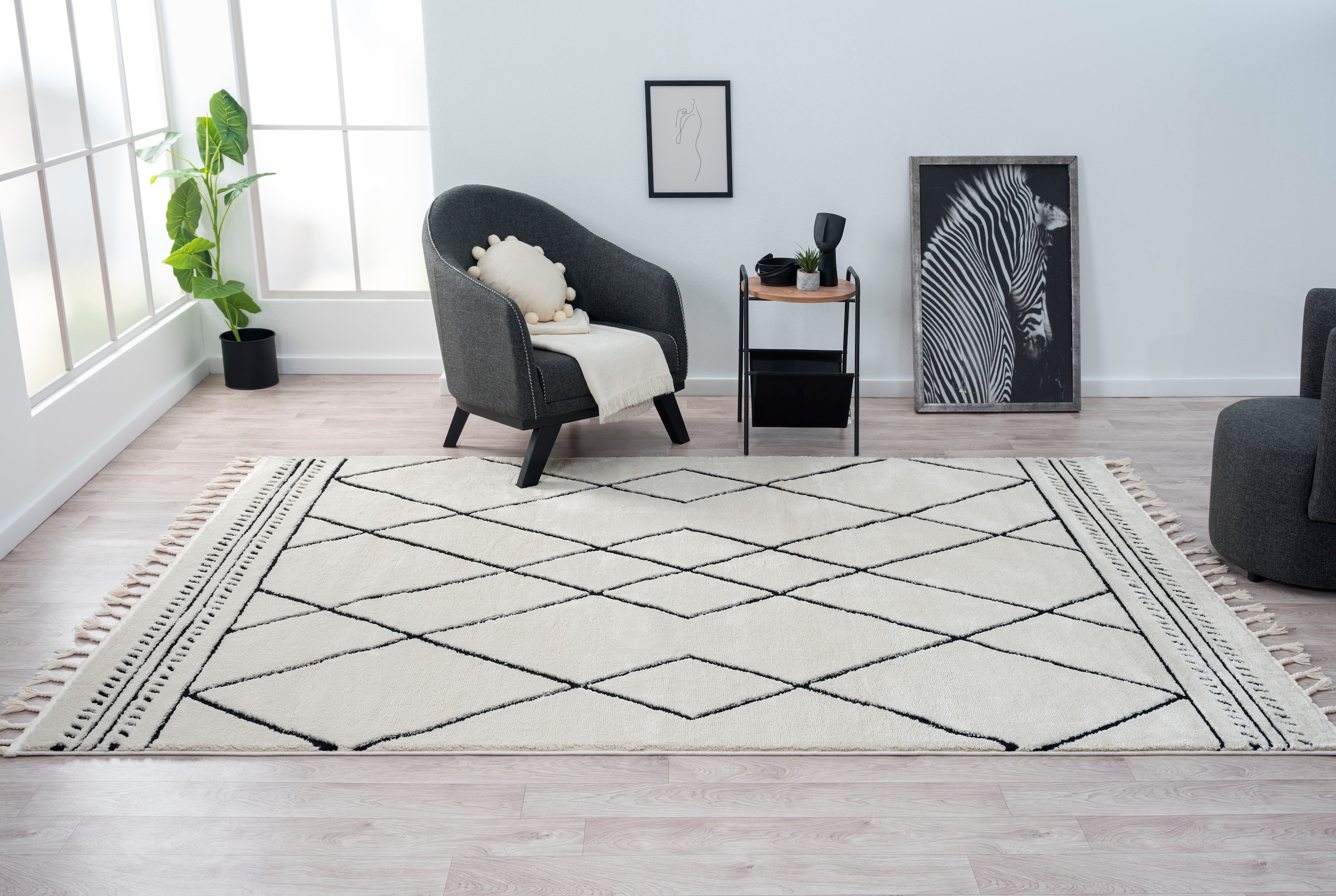 Myflair Möbel & Accessoires Hochflor-Teppich »Moroccan Design«, rechteckig, 24 mm Höhe, modern, marokkanisches Design, Rauten Muster, weich durch Hochflor