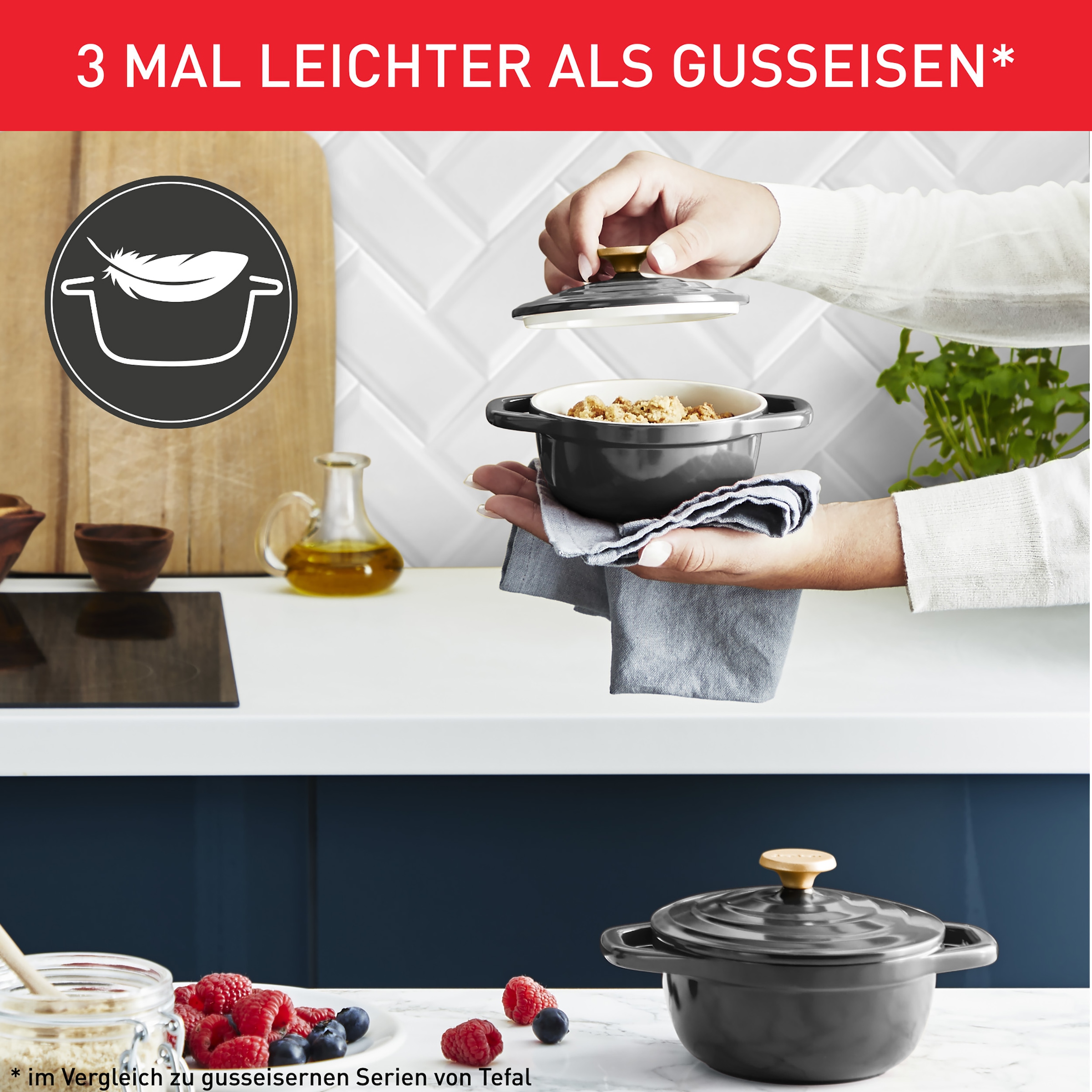 Tefal Topf-Set »Air« Aluminiumguss Set, 4 Stk. tlg. 2-tlg., 11 cm, Keramikversiegelung, Kondensationsdeckel, backofenfest