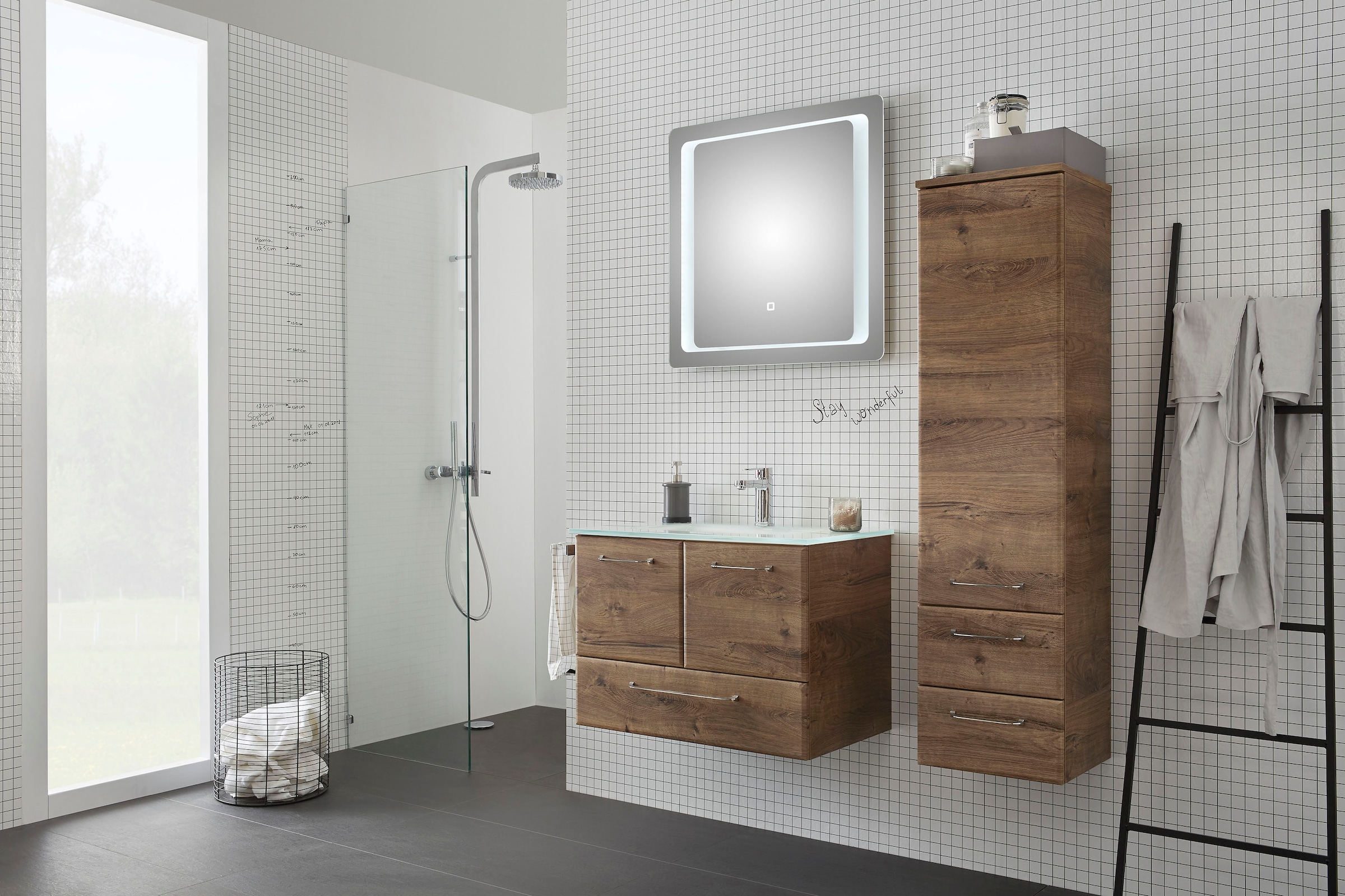 Saphir Midischrank »Quickset Badschrank 35 cm breit, 1 Tür, 2 Schubladen, 2 Einlegeböden«, Badezimmer-Midischrank inkl. Türdämpfer, Griffe in Chrom glänzend