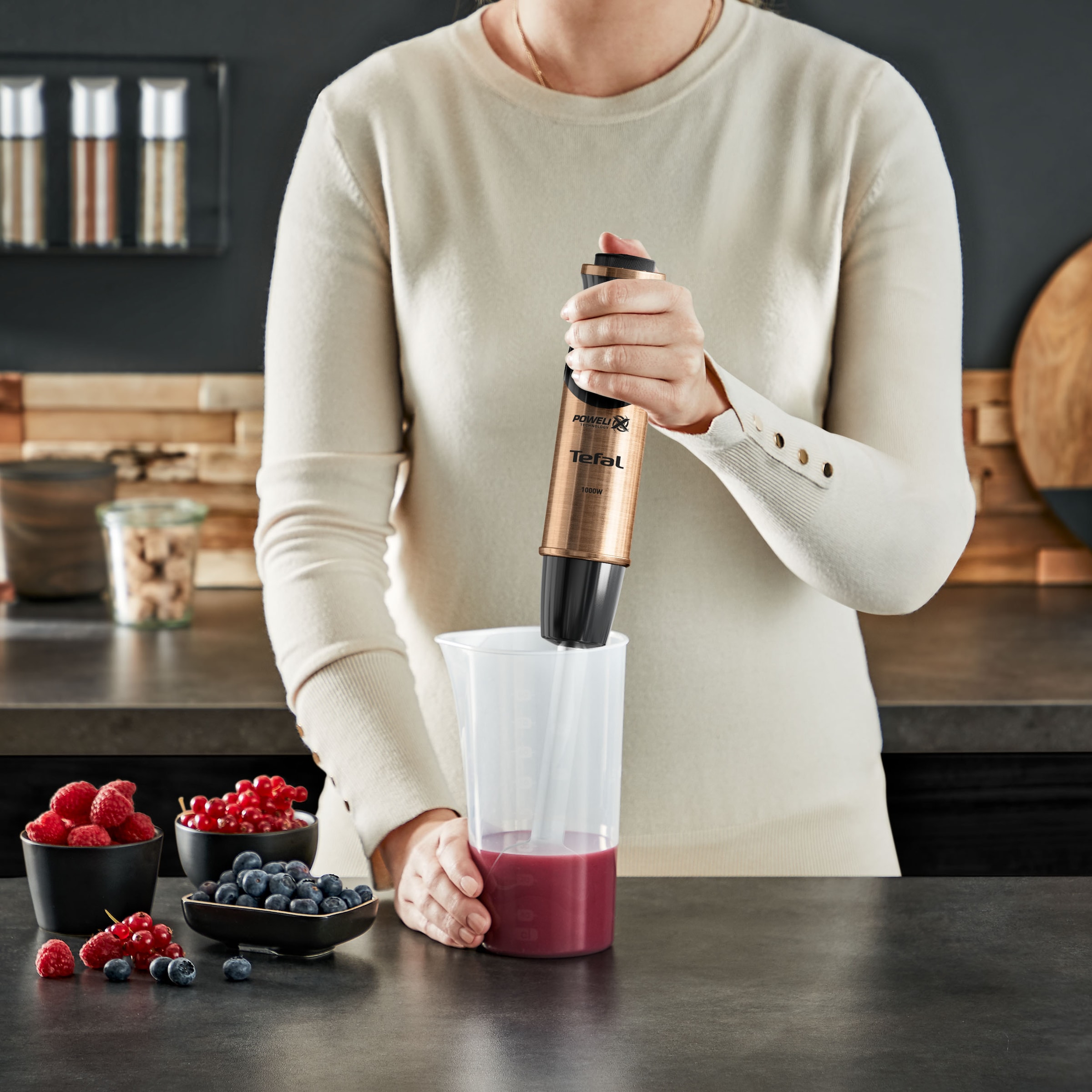 Tefal Stabmixer »HB656G Quickchef 3-in-1«, 1000 W, 20 Geschwindigkeiten, Anti-Spritzschutz, inkl. Zubehör