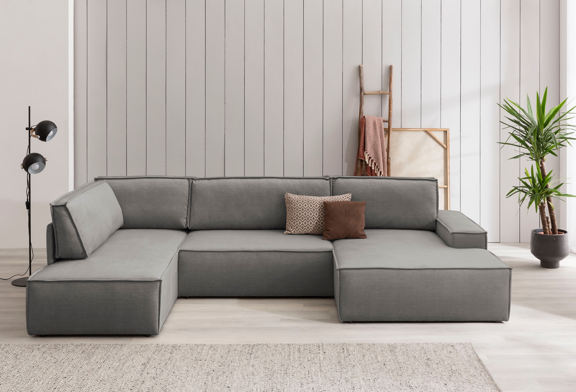 OTTO home Wohnlandschaft »SHERWOOD U-Form, 329 cm - OTTO. Verlässliche Qualität.« Schlaffunktion m. Bettkasten (194x139 cm), Cord, Vintage, Samtvelours