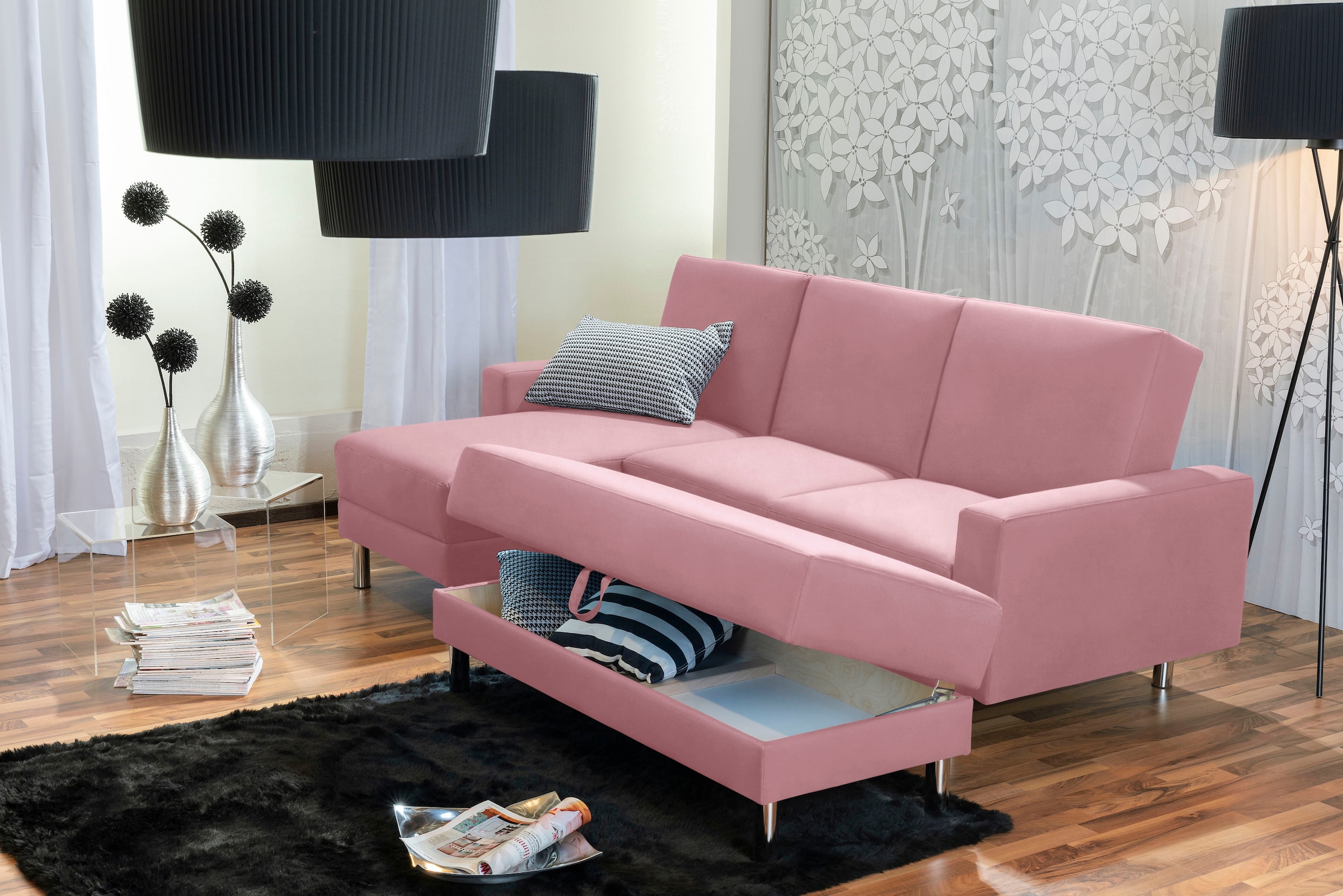 Max Winzer® Schlafsofa »Just Fresh modernes kubisches Sofa, Rückenverstellung für Sitzkomfort« Recamiere links oder rechts montierbar, elegante Metallfüße