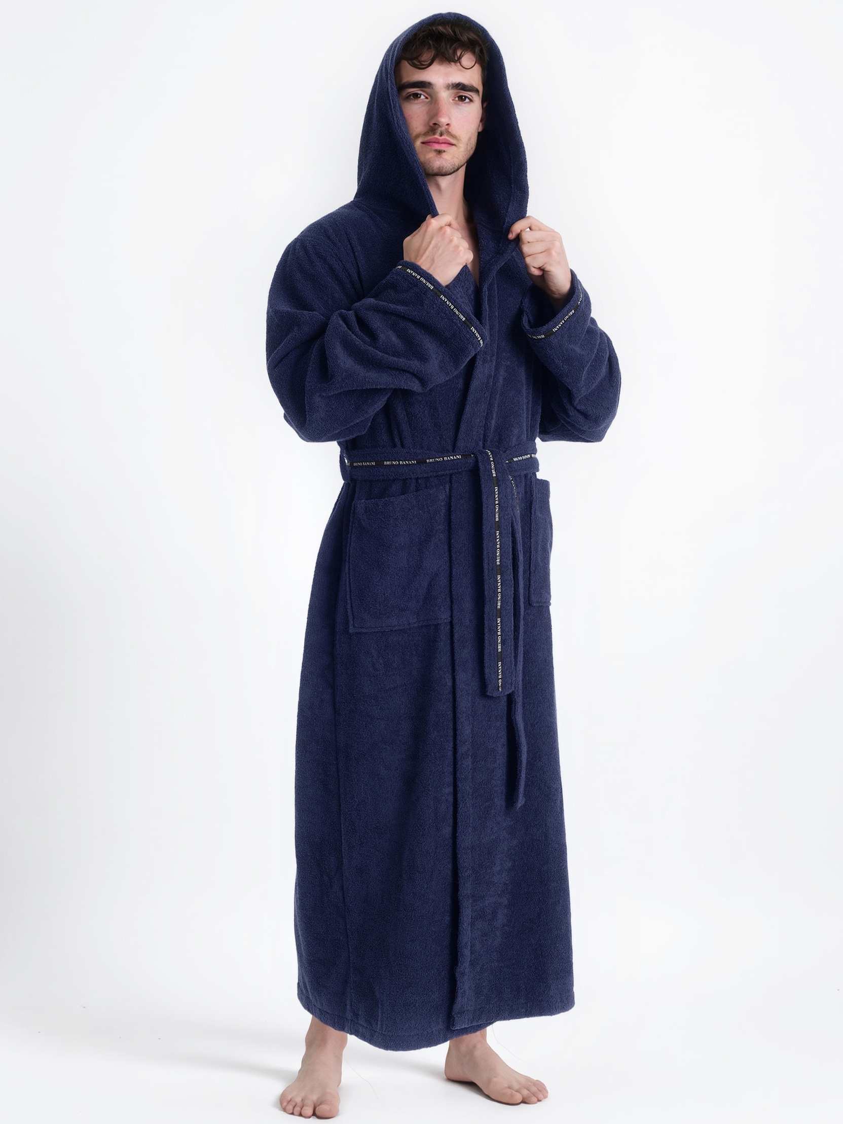 Bruno Banani Herrenbademantel »Danny, Normallänge & Überlänge, auch in extra lang, Hotelbademantel«, (1 St.), mit Logostreifen, Herren Bademantel aus 100% Baumwolle, S-4XL