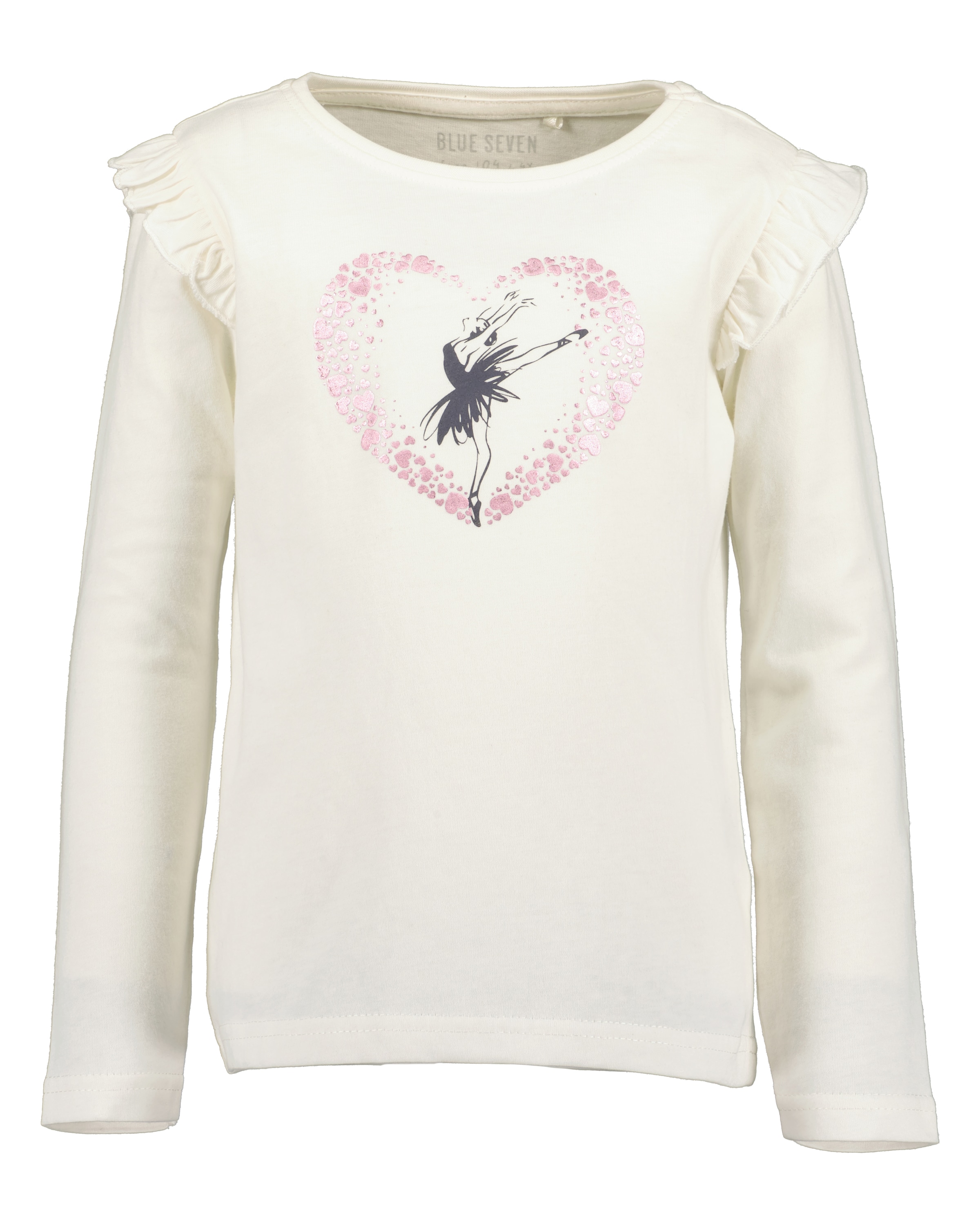 Blue Seven Langarmshirt Baumwolle, Rüschen, Motiv mit Tüllapplikation und Glitzerdruck