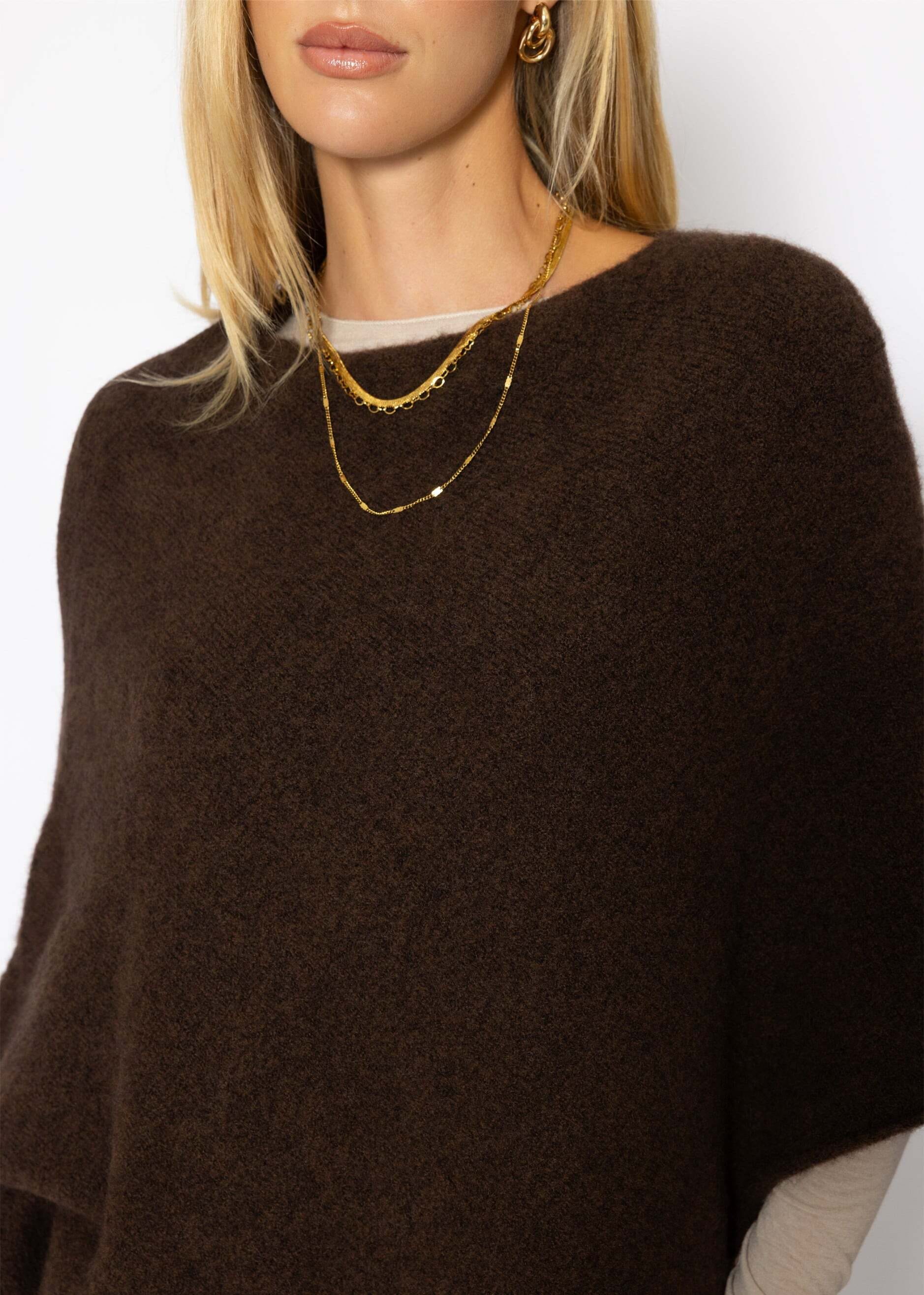 SASSYCLASSY Strickponcho »Poncho mit Wollanteil« Poncho mit Stehkragen in Offwhite