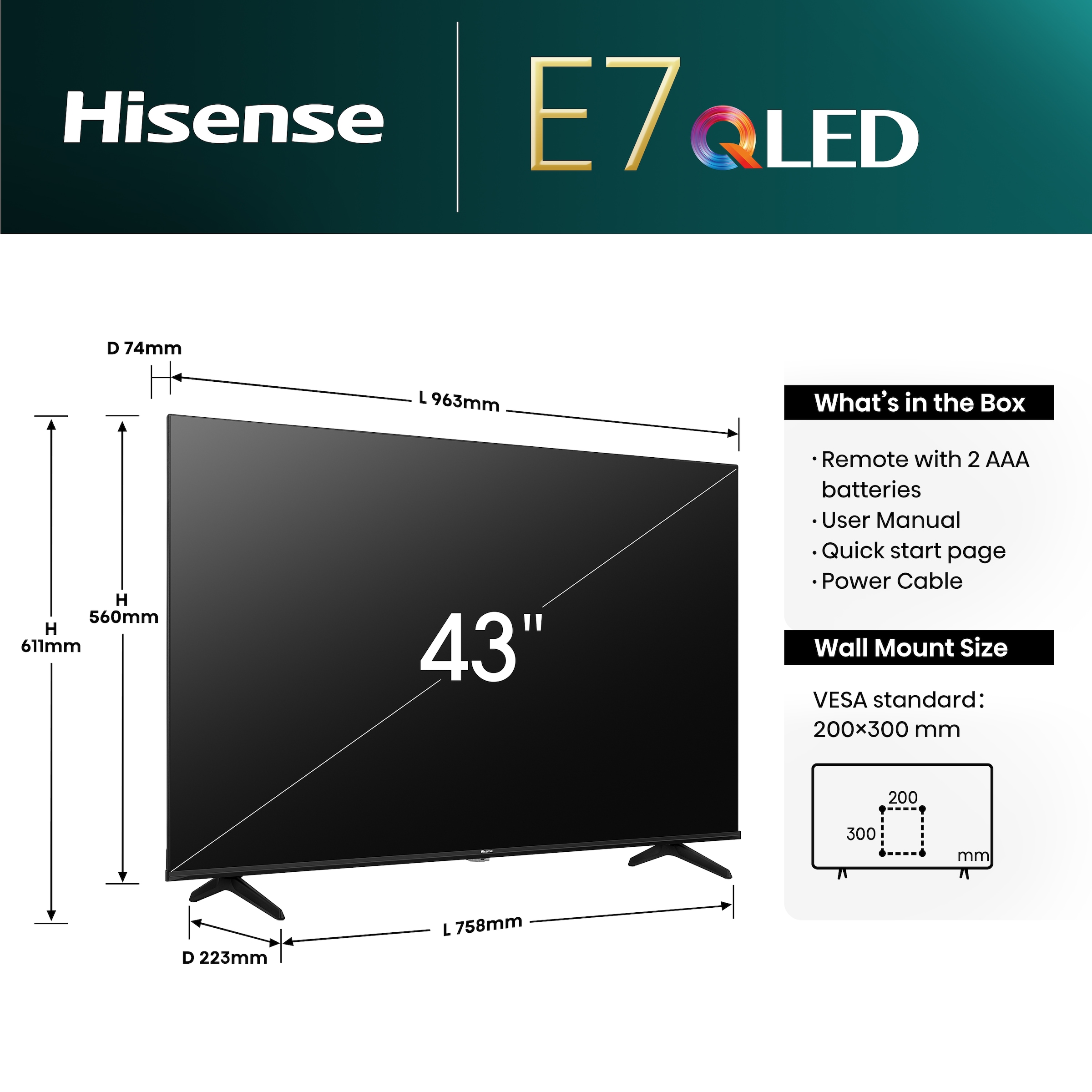 Hisense QLED-Fernseher »43E77NQ«, 108 cm/43 Zoll, 4K Ultra HD, Smart-TV, 4K UHD, QLED