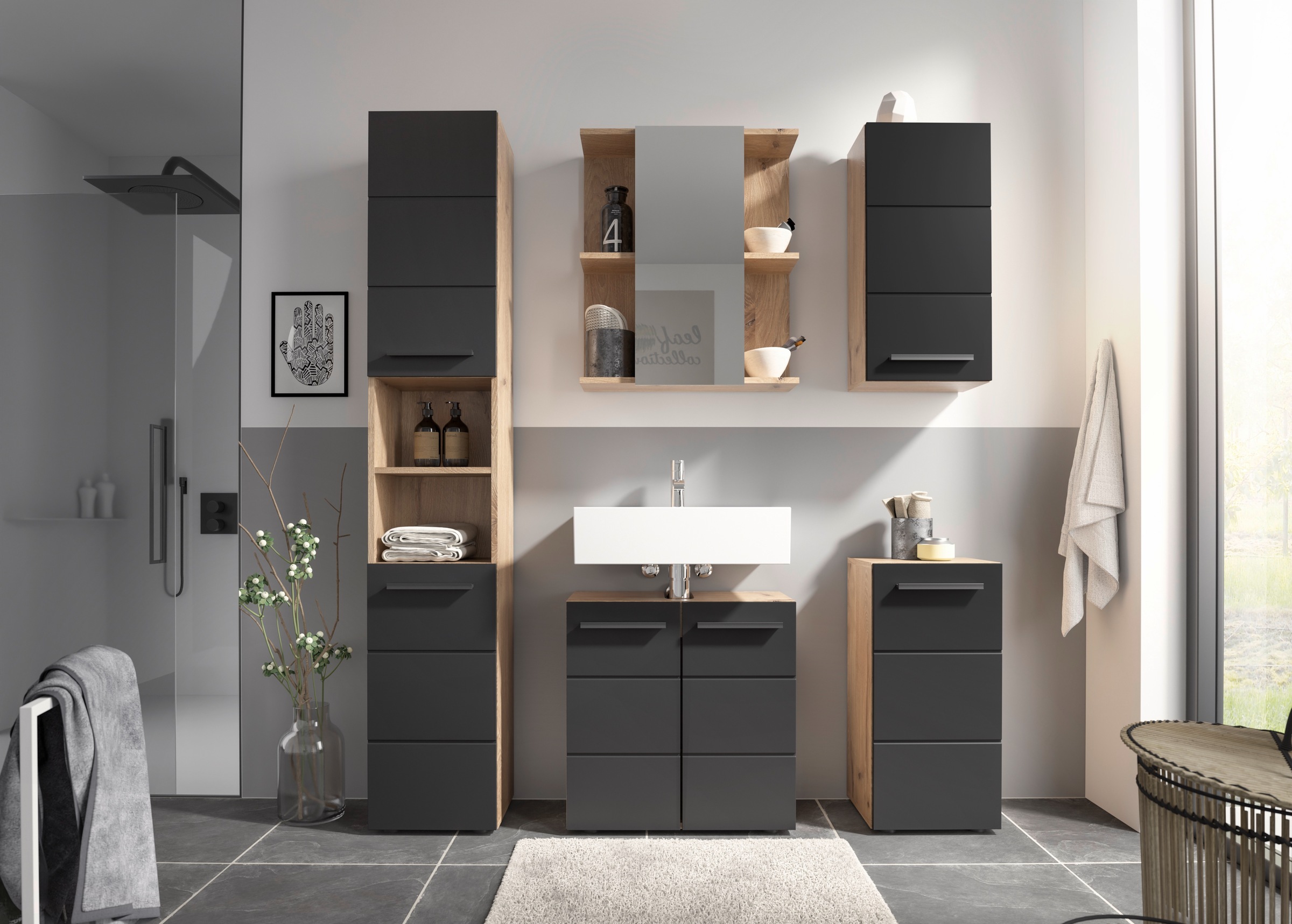 BASIC by Balculina Hochschrank »Rom BxHxT 34x190x31 cm« 1 Stk. tlg. Breite 34cm, Kunststoffgriffe, Made in Europa