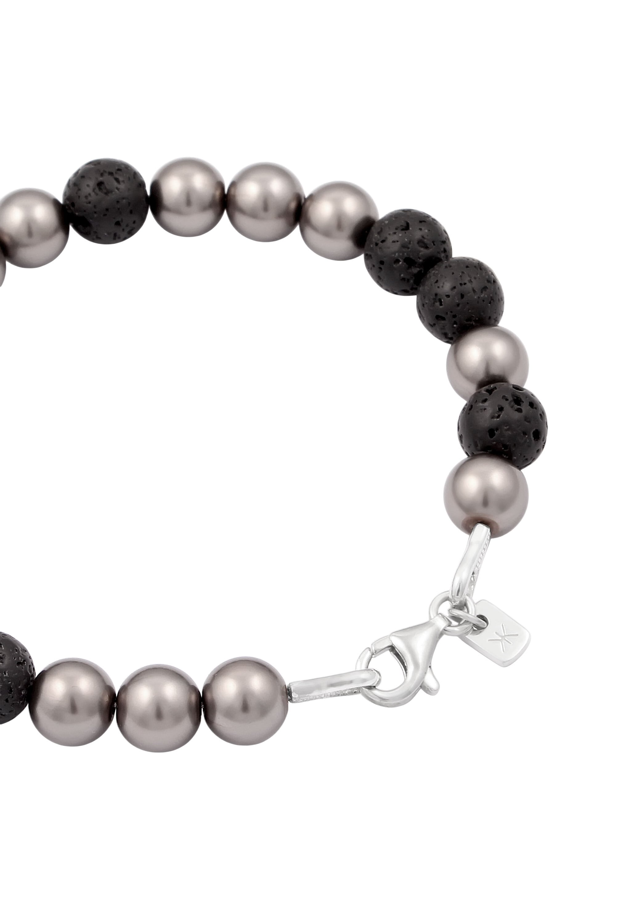Kuzzoi Armkette »Armband Lava Synthetische Perle Grau Schwarz 925 Sterling Silber«