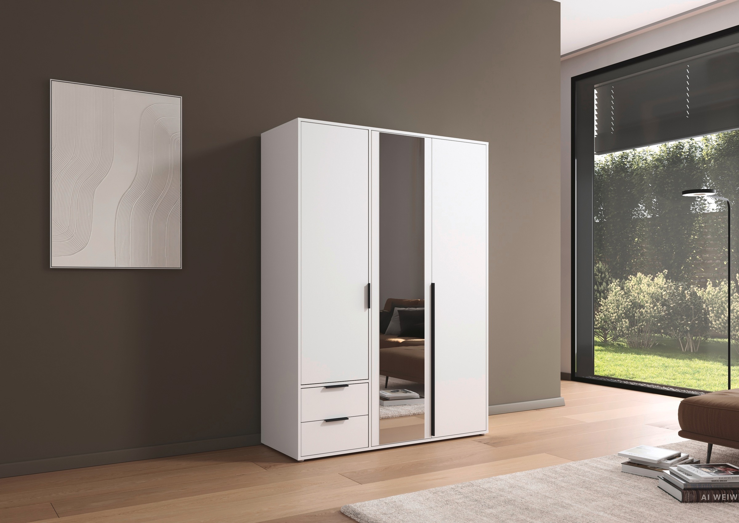 rauch Drehtürenschrank »Kleiderschrank Schrank Garderobe Wäscheschrank NAGATA mit Spiegel« in 3 verschiedenen Ausstattungen BASIC/CLASSIC/PREMIUM,  und Schubladen sowie Stangengriffen TOPSELLER MADE IN GERMANY