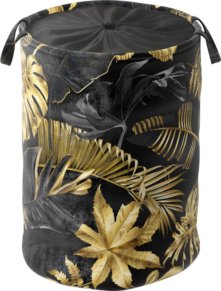 Sanilo Wäschekorb »Golden Leaves«, kräftige Farben, samtweiche Oberfläche, mit Deckel