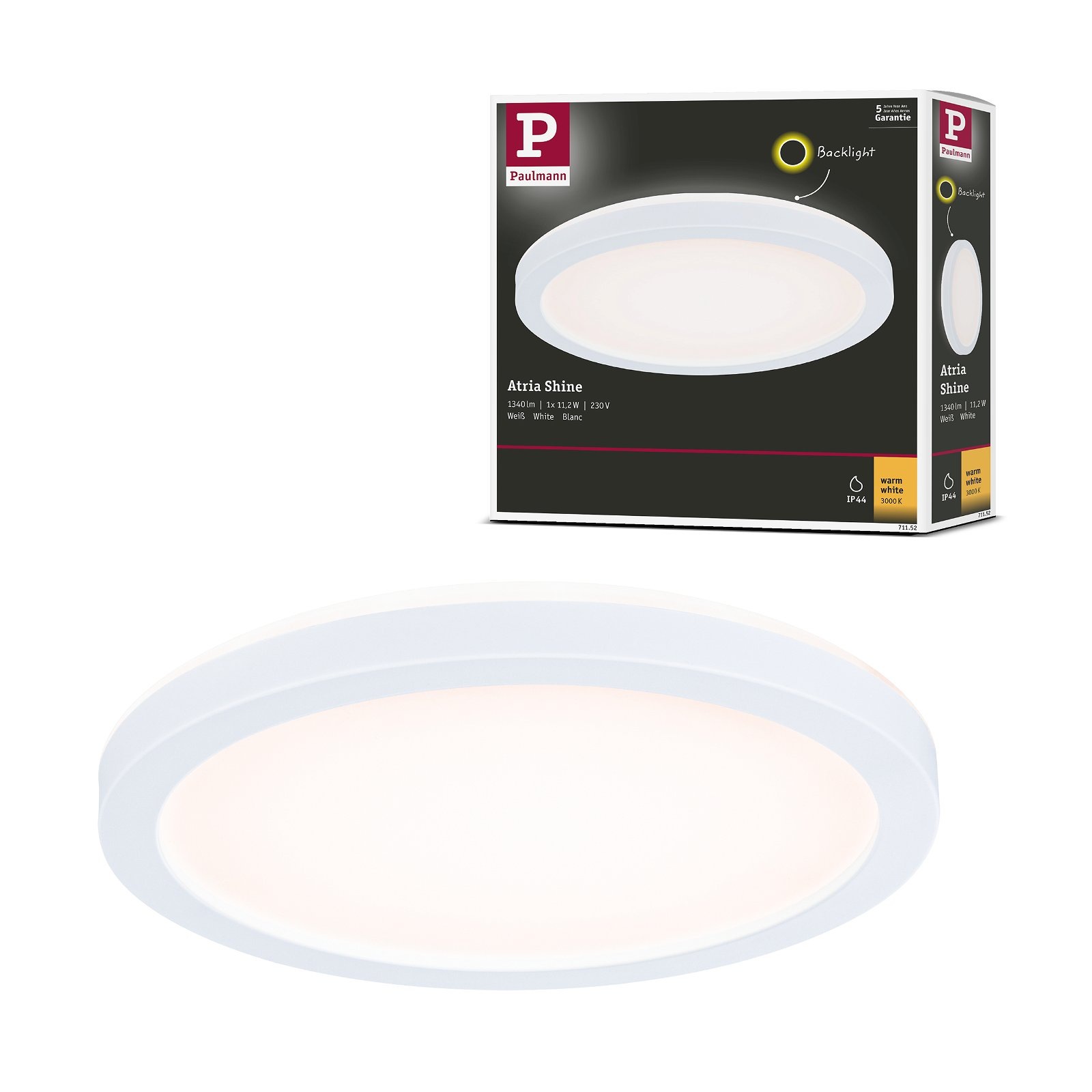 Paulmann LED Panel »Atria Shine IP44 rund 190mm 11,2W 850lm 3000K«, 1 flammig, Backlight