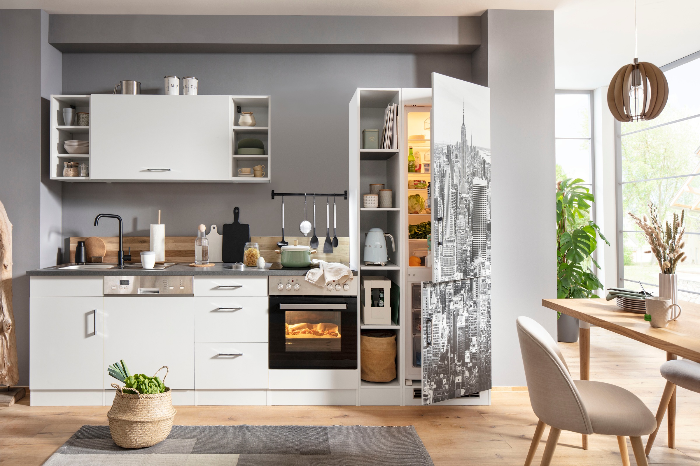 KOCHSTATION Küchenzeile »KS-Paris – Küchen mit einzigartigen Fotomotiven auf den Fronten« Breite 310 cm, wahlweise mit E-Geräten, mit Motivdruck