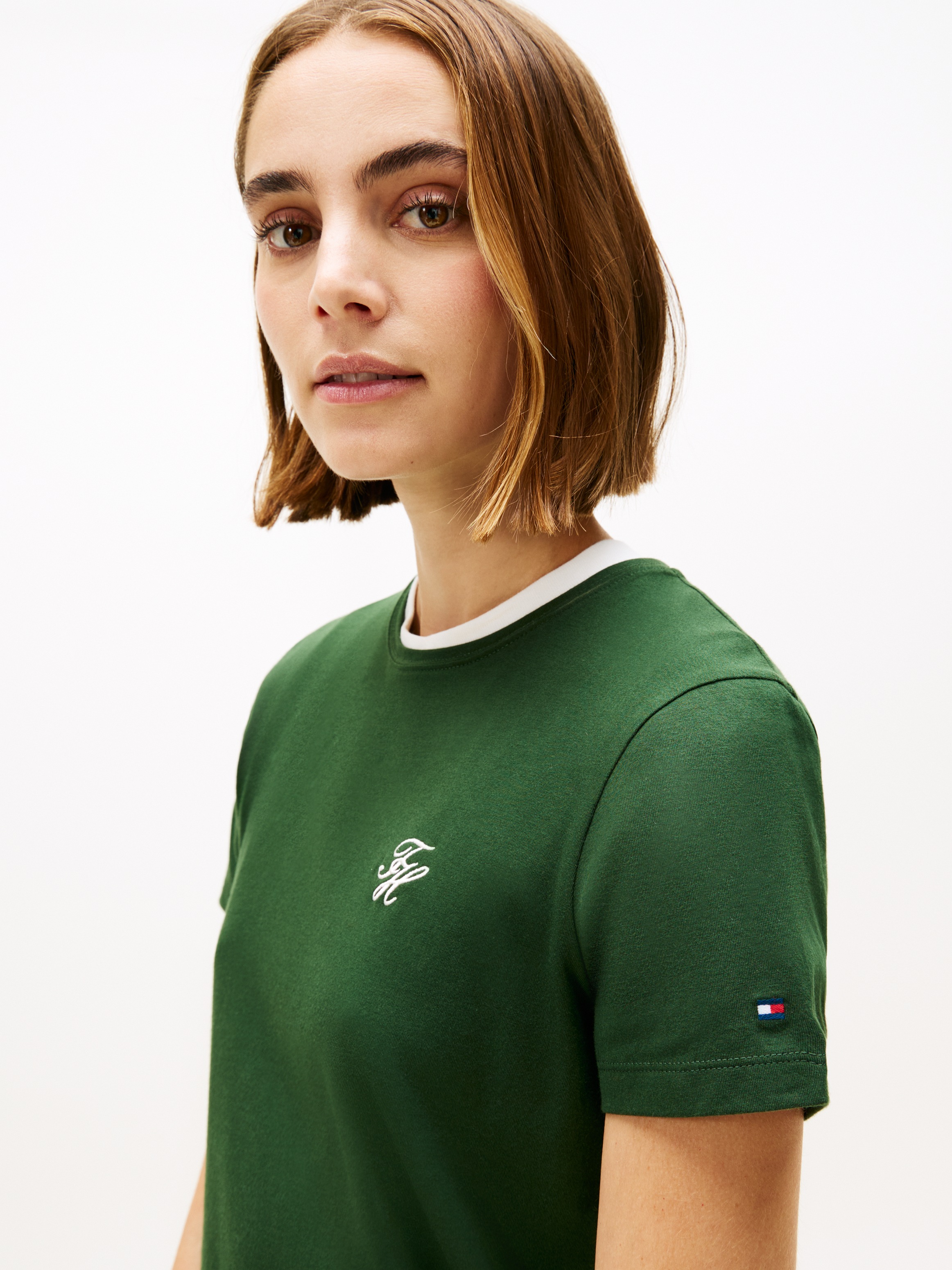 Tommy Hilfiger Kurzarmshirt »TH SCRIPT REG C-NK SS TEE« Stretch, Baumwollmischung, regular fit