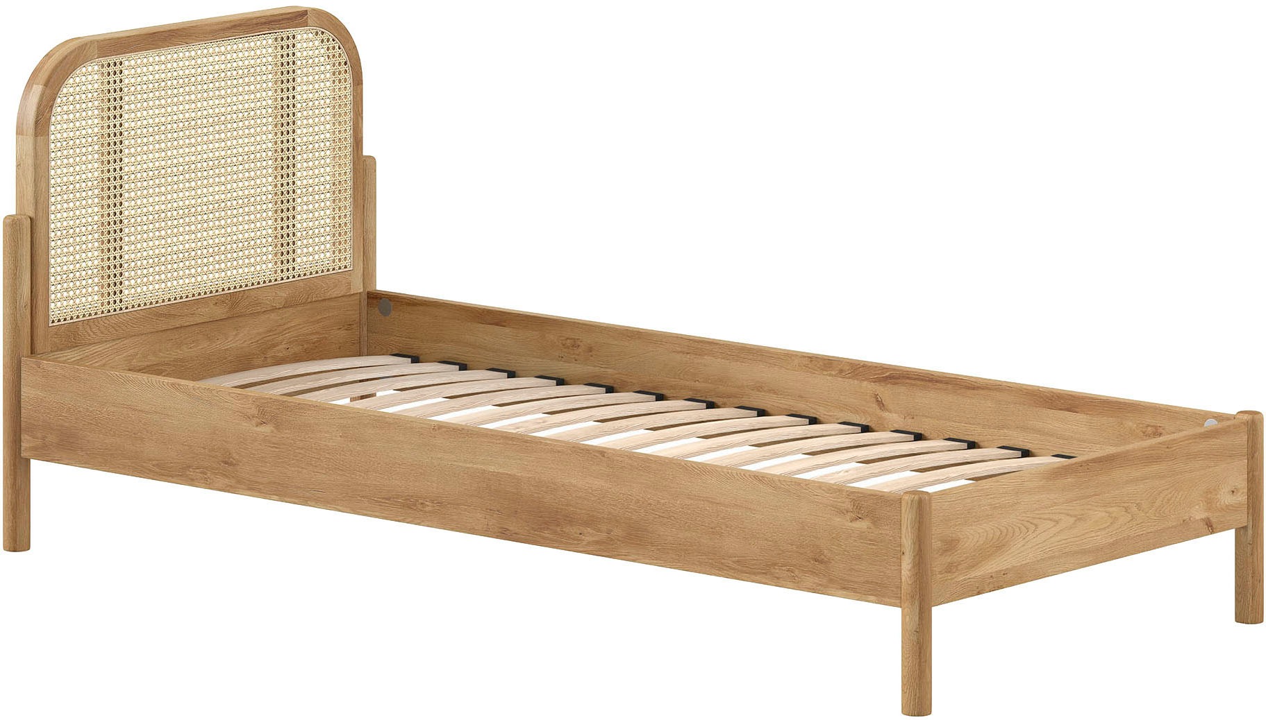 Home affaire Einzelbett »mit massiven Bettpfosten und furnierten Bettseiten«, 90/200 inkl. Lattenrost und trendigem Rattankopfteil