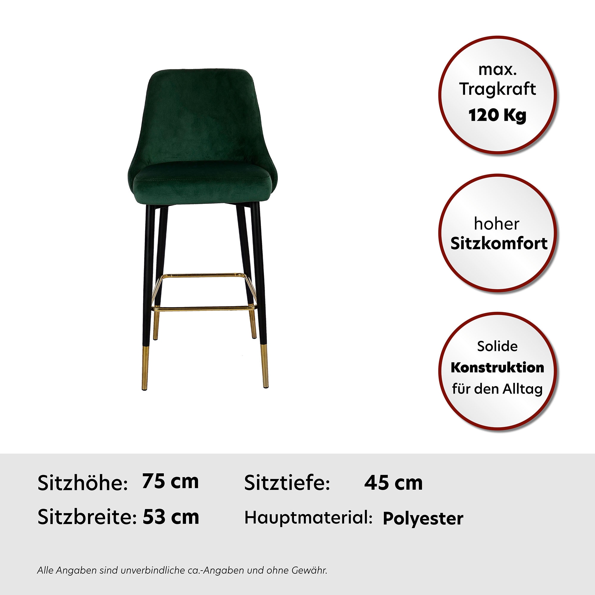 Kayoom Hochstuhl »Barstuhl Moonlight 125, gesteppte Rückenlehne, Stuhlbeine aus Eisen« () 1 Stk.mit Fußstütze, gesteppte Rückenlehne, 2-farbig elegantes Gestell