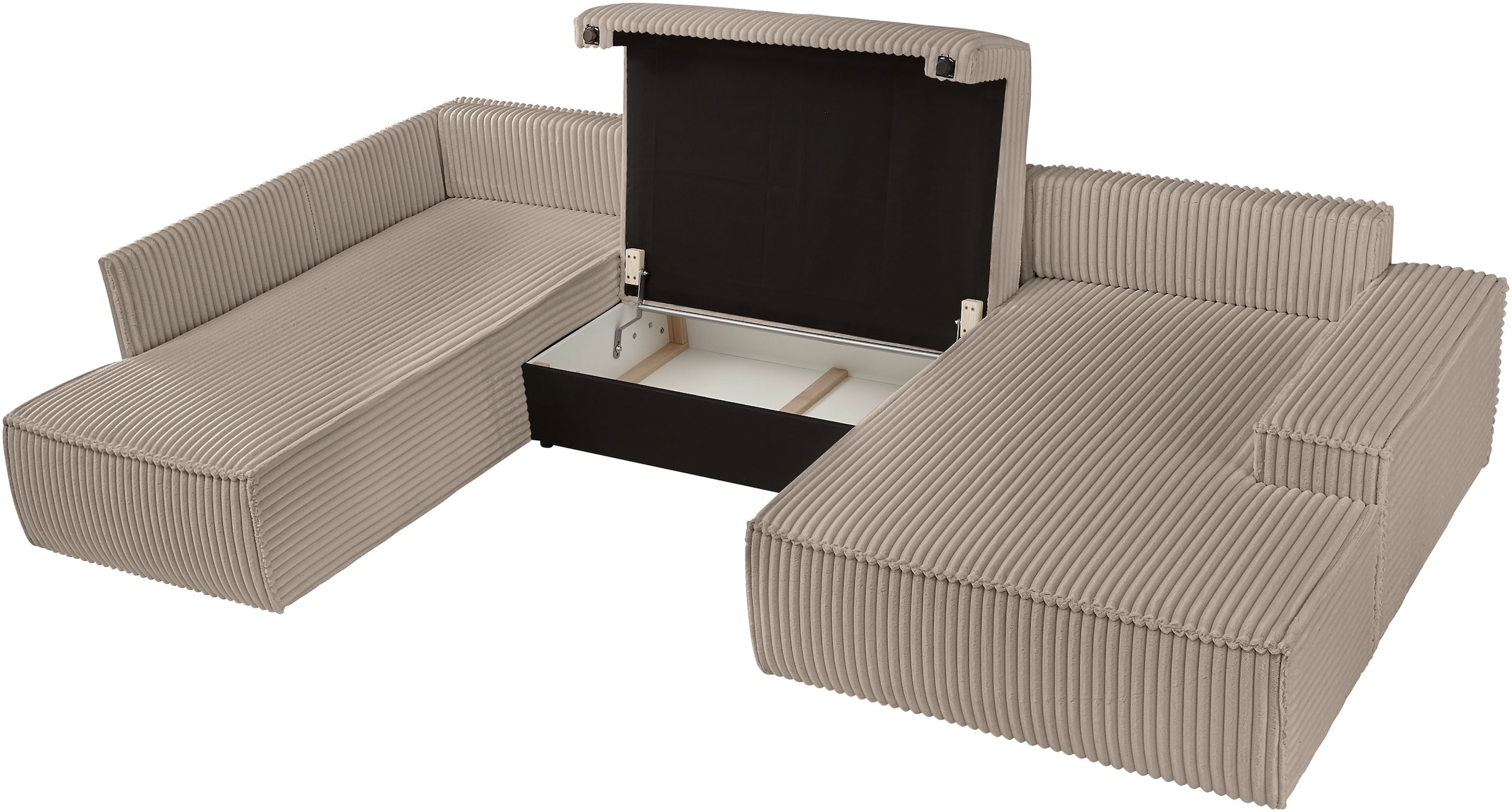 andas Wohnlandschaft »FINNLEY U-Form XXL 329 cm, Schlafsofa, Schlaffunktion m. Bettkasten«, (194/139 cm), Bouclé, Struktur und Cord