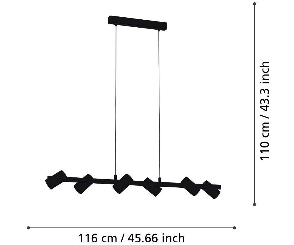 EGLO Hängeleuchte »GATUELA 1 Pendellampe, Stahl, IP20, E14, Esszimmerlampe, Modern, Lampe« E14 1 Stk. Hängeleuchte, L116 x B19 x H110 cm, schwarz, 6X25W exkl.