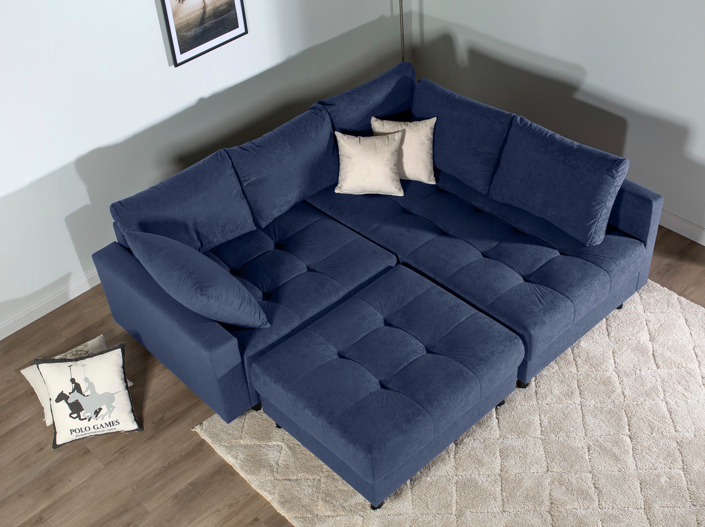 COLLECTION AB Ecksofa »Toni L-Form, B: 215 cm« Set: Sofa & Hocker, 2 Zierkissen, Federkern
