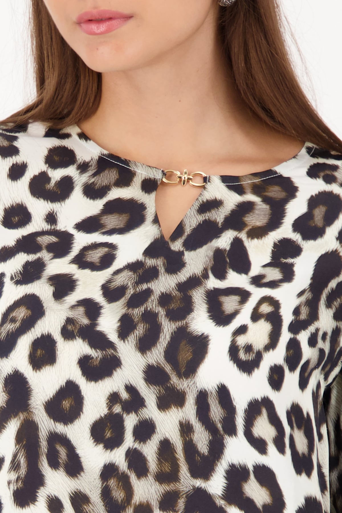 Monari Satinbluse »Bluse Satin Leodruck« Regular fit mit Rundhalsausschnitt mit Schmuckdetail