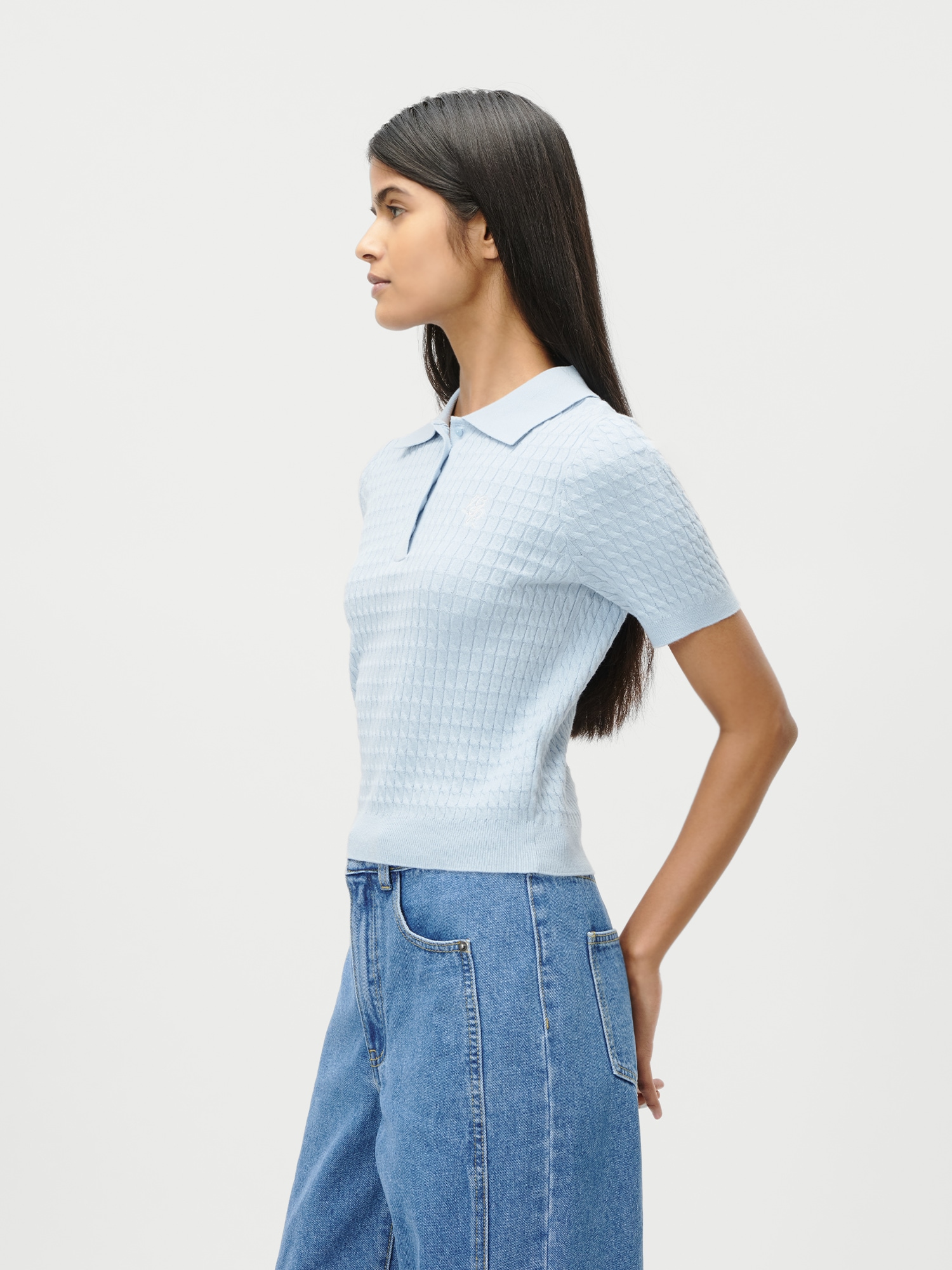 LeGer Poloshirt »Manolja, LeGer by Lena Gercke« mit Zopfmuster, Logostickerei