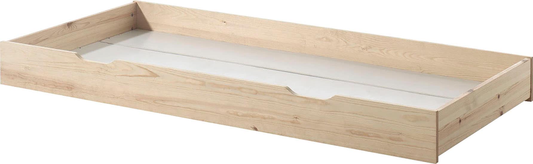 Vipack Hausbett »Cabane, mit Dachaufbau, Bettschublade auf Rollen u. Sprossenumrandung«, (B/H/T ca. 208x169x98 cm) aus massiver Eiche, Oberfläche Natur), sehr stabil und standfest gebaut inkl. Massivholz Rolllattenrost