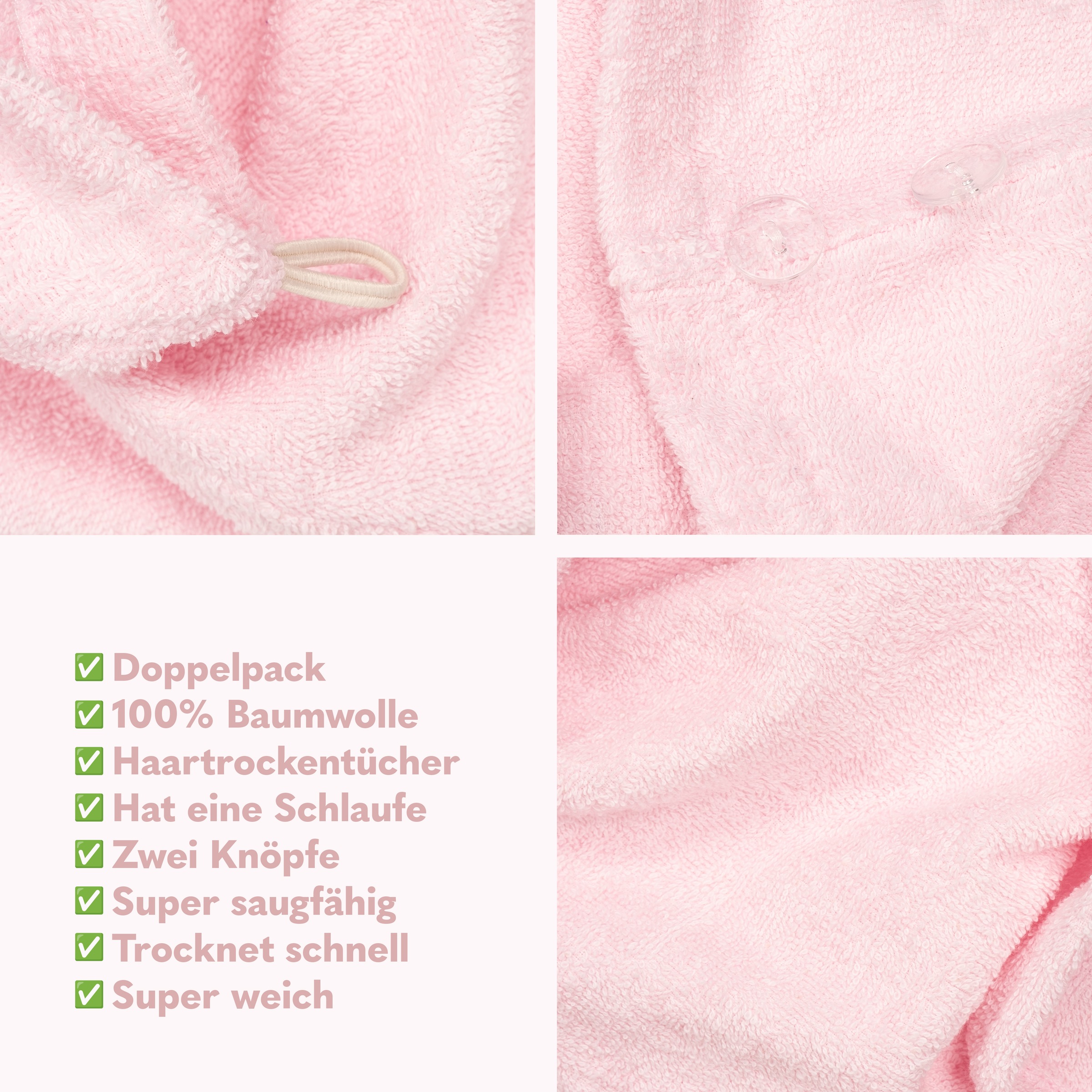 HAMMETEX Turban-Handtuch »2er Set Haarturban Damen, 100% Baumwolle, Flauschig & Schnelltrocknend«, (Set, 2 St., 2), Uni-Farben, weich