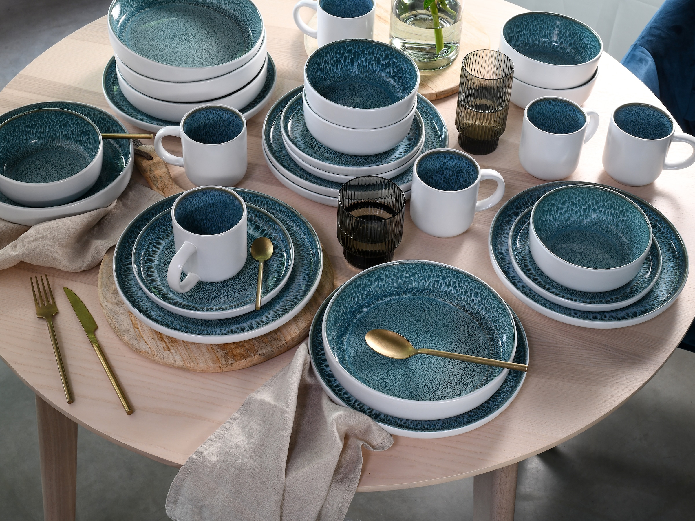 CreaTable Kombiservice »Nordic Fjord, Service 16-tlg.« Reaktive Glasur, Einzigartiger Look