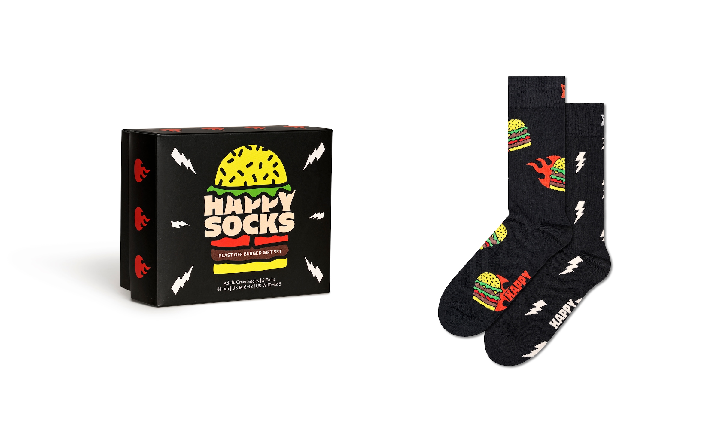 Happy Socks Langsocken, (Box, 2er-Pack), mit coolem Burger-Motiv